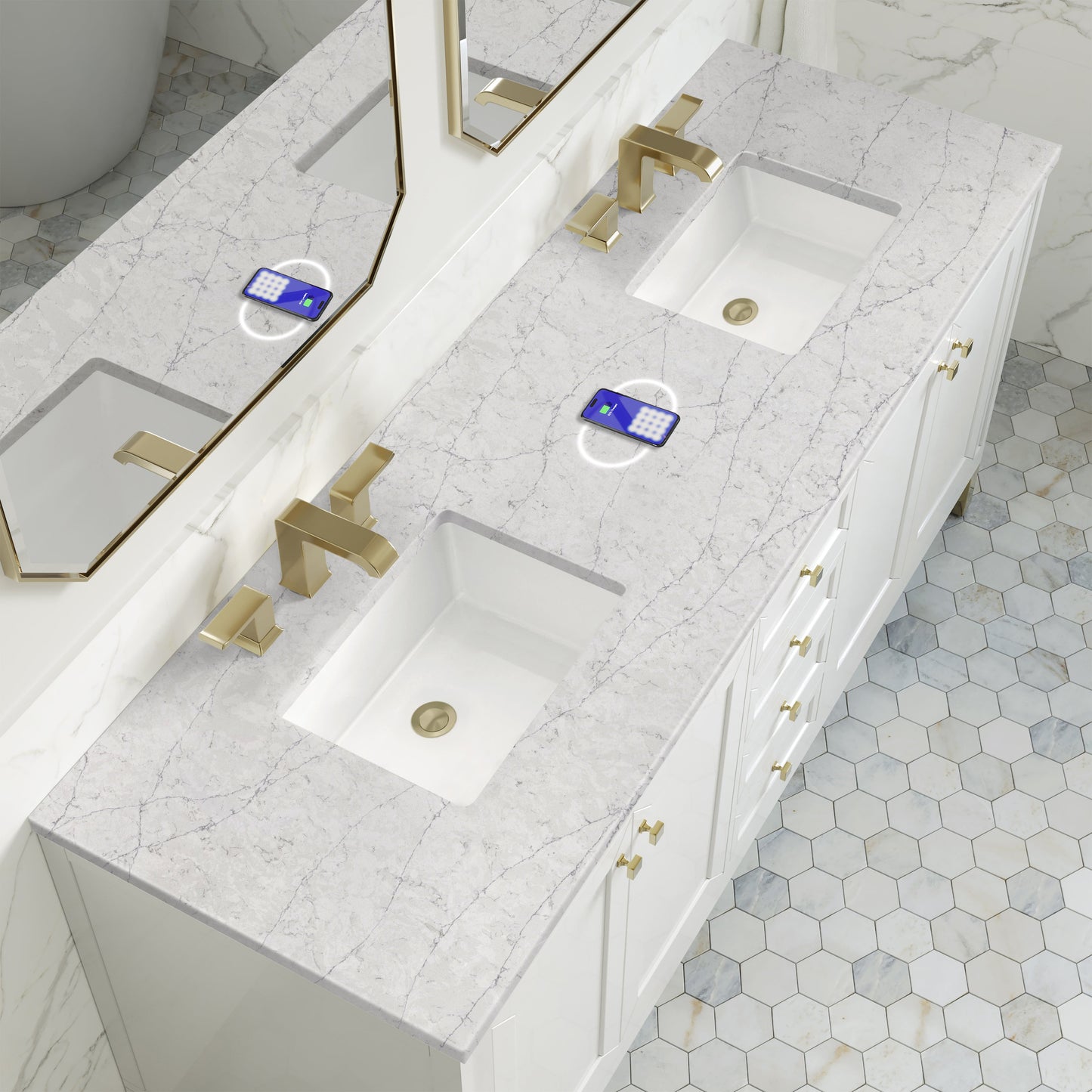 
                  
                    Chicago 72" Double Bathroom Vanity in Glossy White Double bathroom Vanity James Martin Vanities FreePower-Enabled Eternal Jasmine Pearl Silestone 
                  
                
