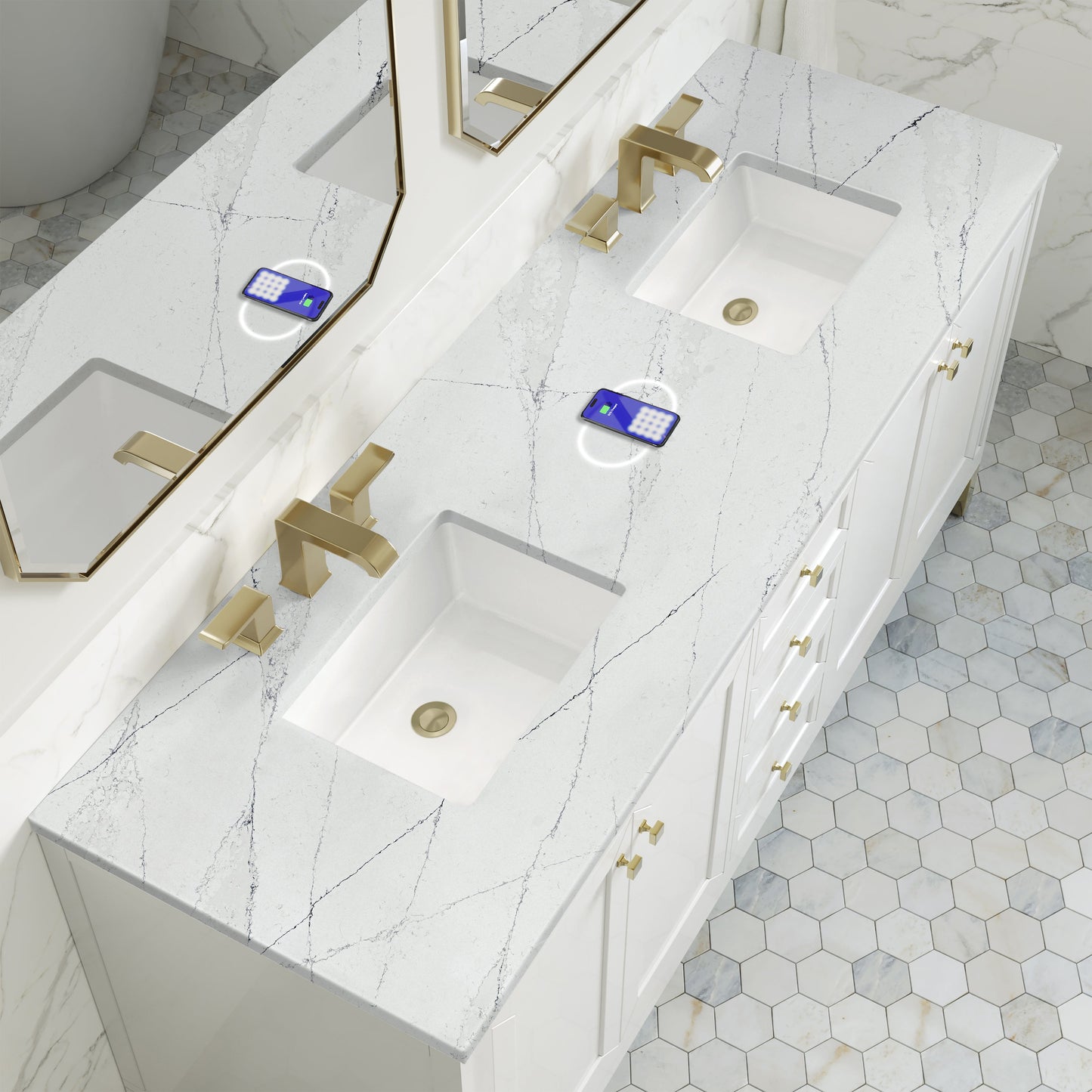 
                  
                    Chicago 72" Double Bathroom Vanity in Glossy White Double bathroom Vanity James Martin Vanities FreePower-Enabled Ethereal Noctis Silestone 
                  
                