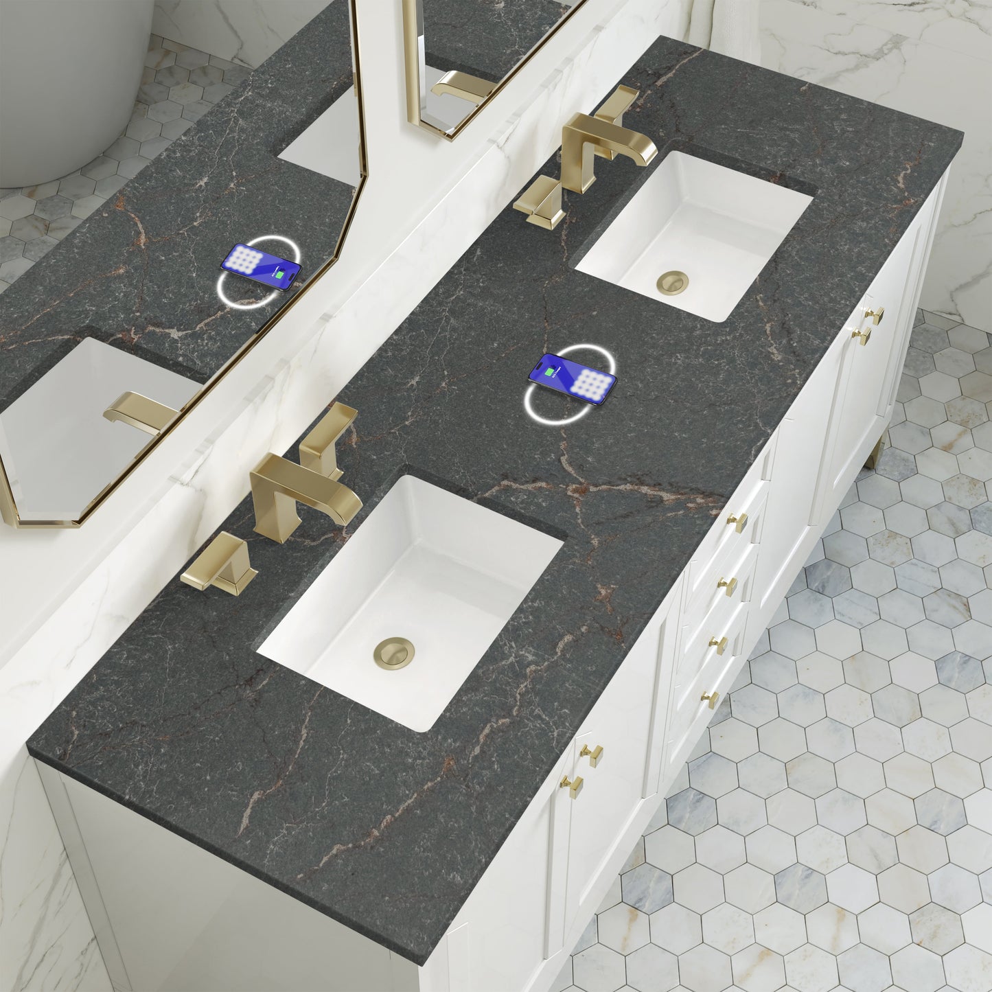 
                  
                    Chicago 72" Double Bathroom Vanity in Glossy White Double bathroom Vanity James Martin Vanities FreePower-Enabled Parisien Bleu Silestone 
                  
                
