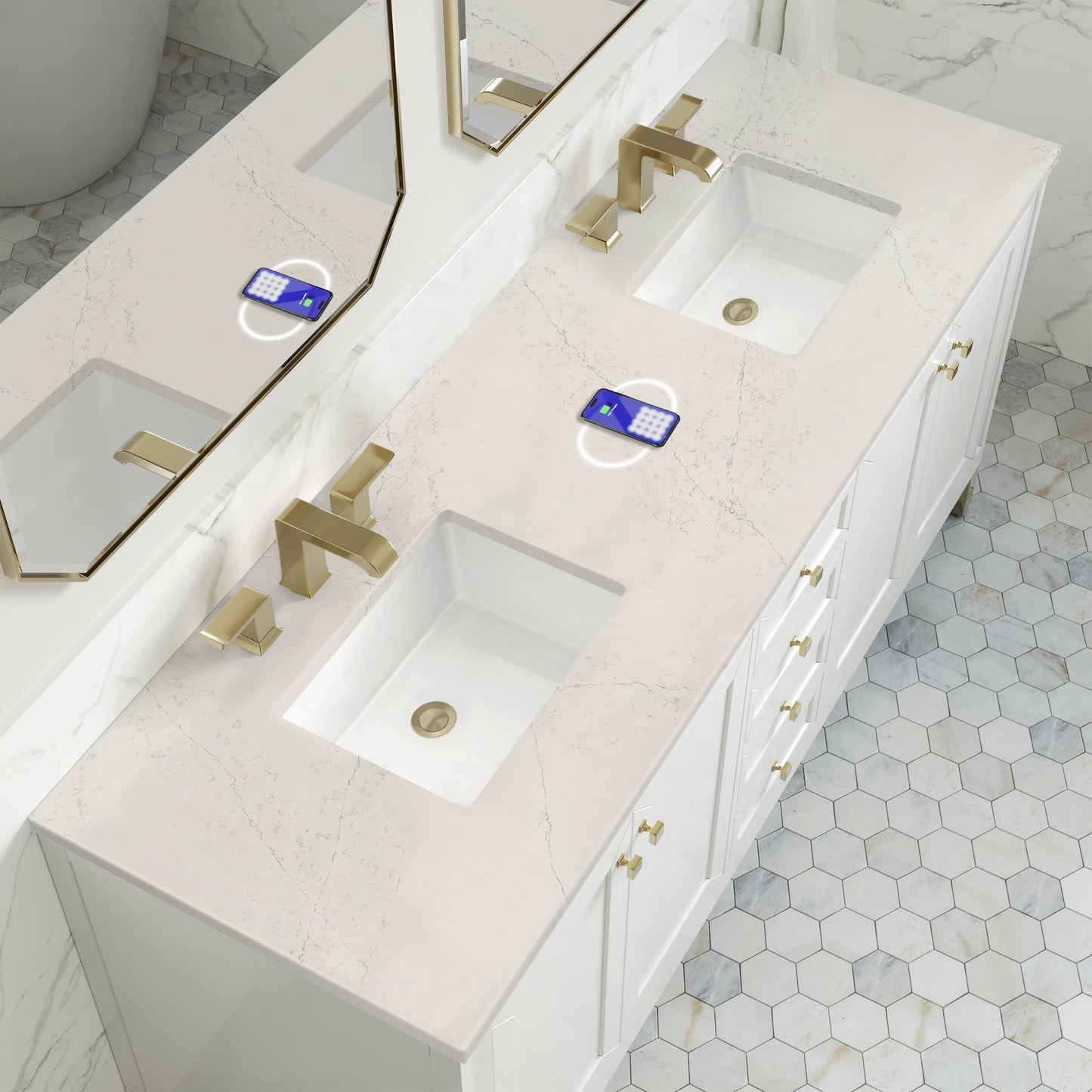
                  
                    Chicago 72" Double Bathroom Vanity in Glossy White Double bathroom Vanity James Martin Vanities FreePower-Enabled Siberian Silestone 
                  
                