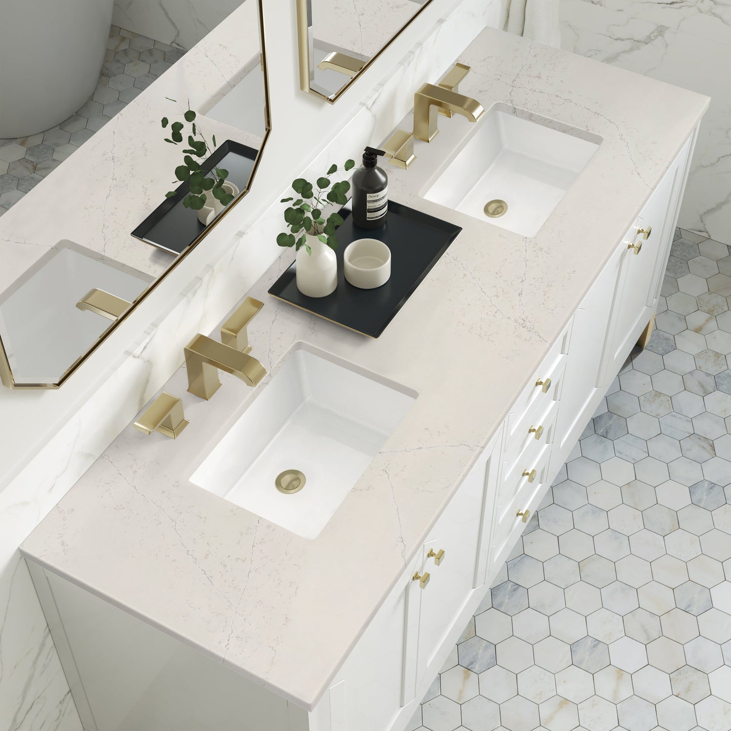 
                  
                    Chicago 72" Double Bathroom Vanity in Glossy White Double bathroom Vanity James Martin Vanities Siberian Silestone 
                  
                