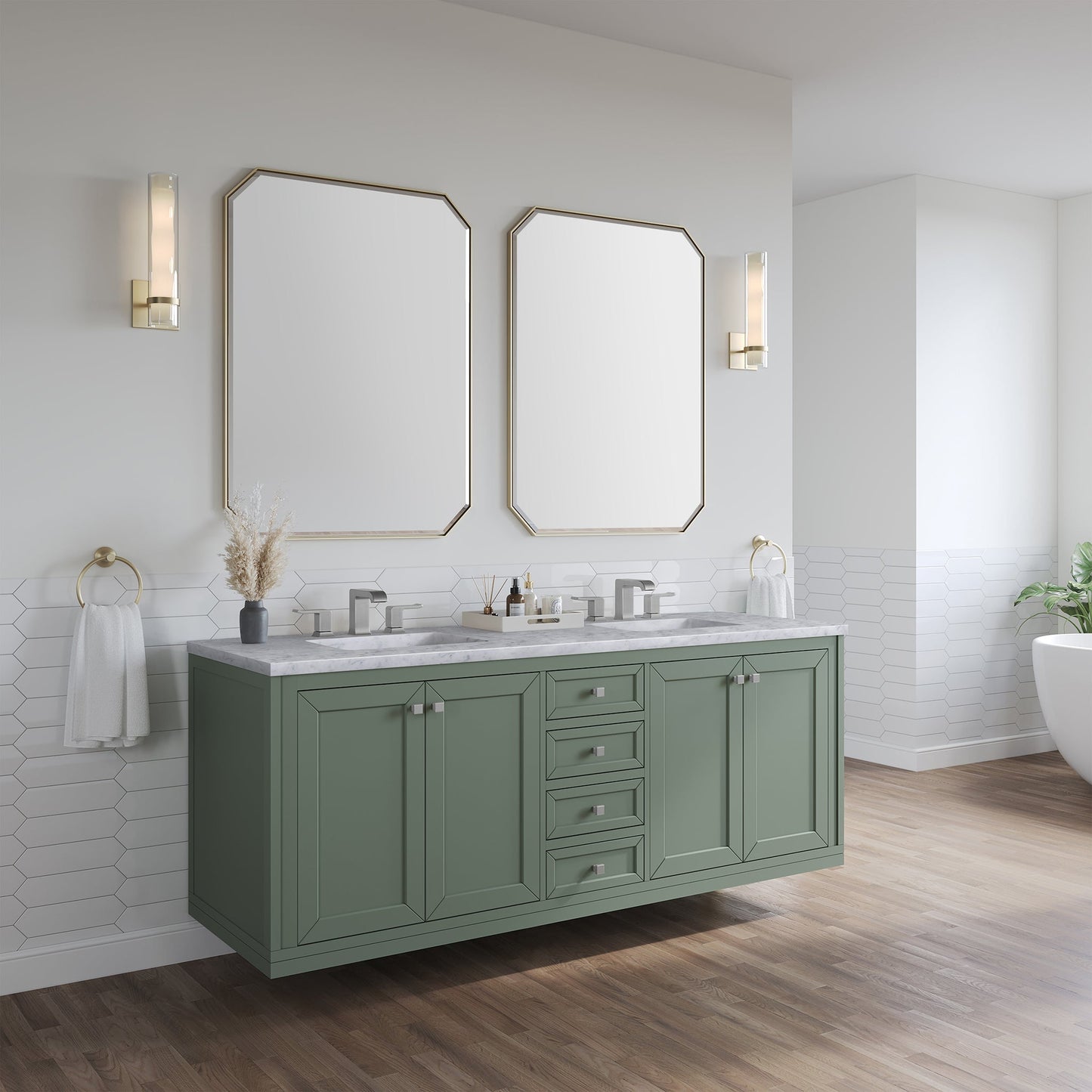 
                  
                    Chicago 72" Double Bathroom Vanity in Smokey Celadon Double bathroom Vanity James Martin Vanities 
                  
                