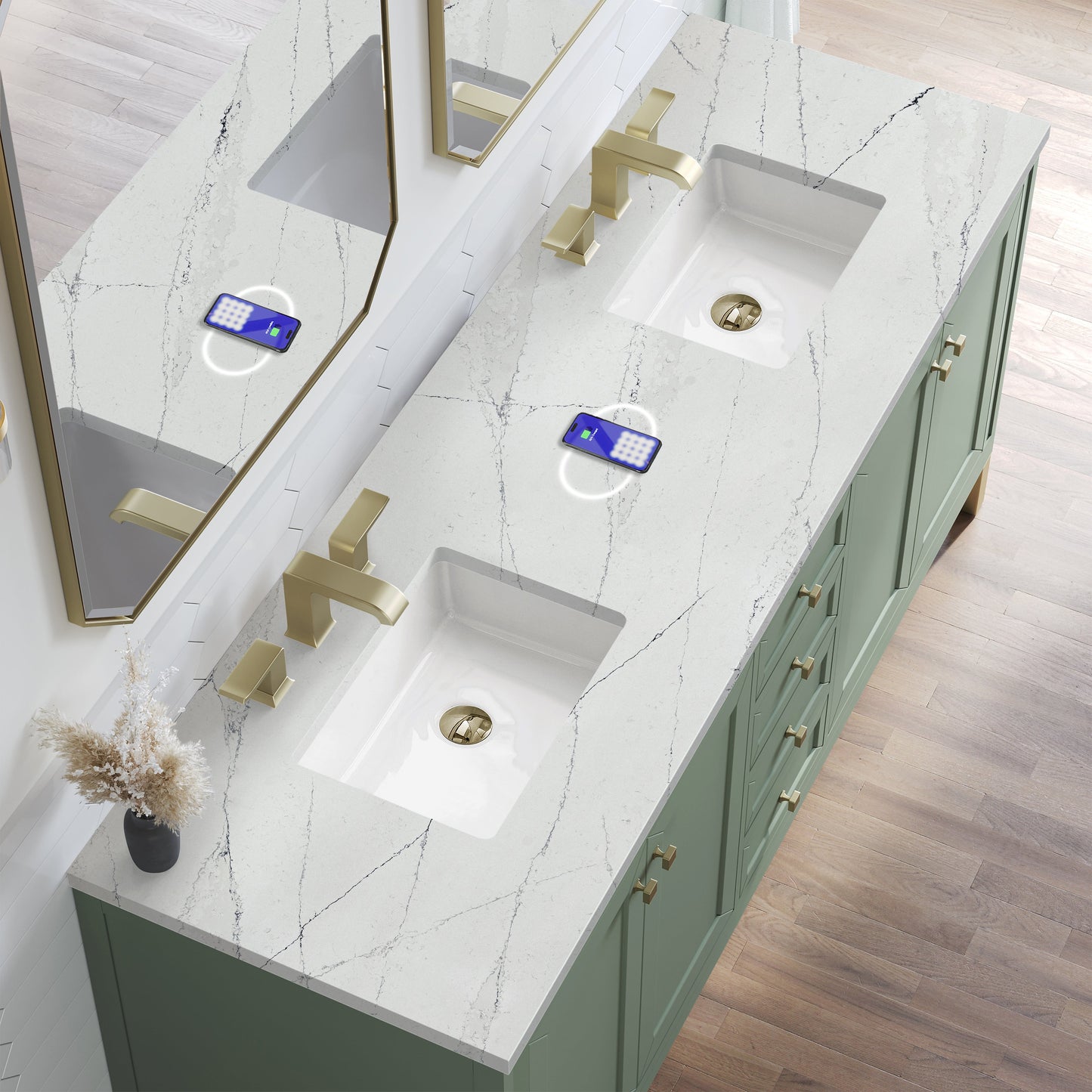 
                  
                    Chicago 72" Double Bathroom Vanity in Smokey Celadon Double bathroom Vanity James Martin Vanities FreePower-Enabled Ethereal Noctis Silestone 
                  
                