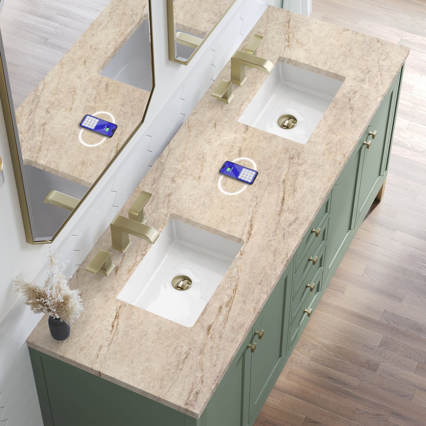 
                  
                    Chicago 72" Double Bathroom Vanity in Smokey Celadon Double bathroom Vanity James Martin Vanities FreePower-Enabled Tajnar Eclos 
                  
                