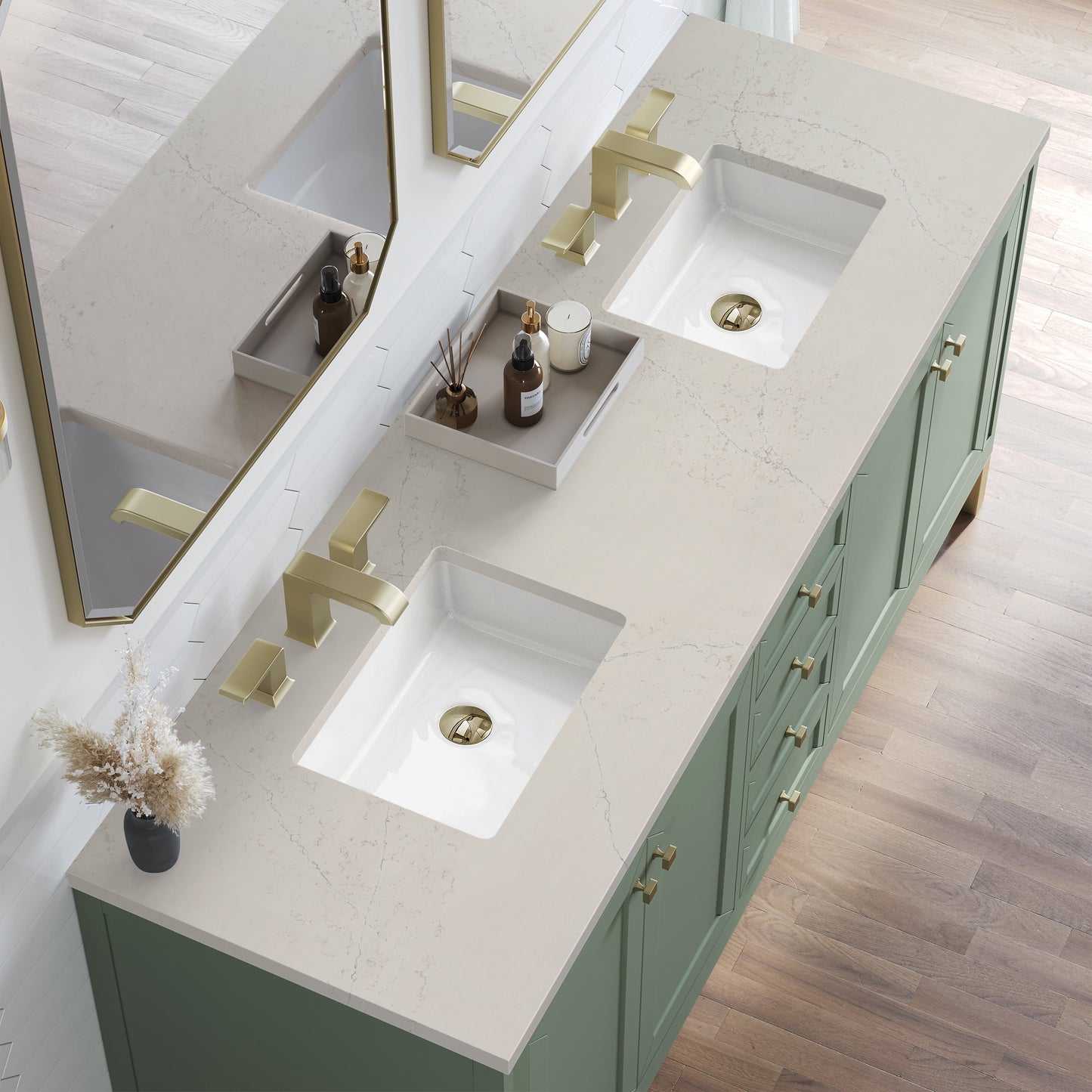 
                  
                    Chicago 72" Double Bathroom Vanity in Smokey Celadon Double bathroom Vanity James Martin Vanities Siberian Silestone 
                  
                