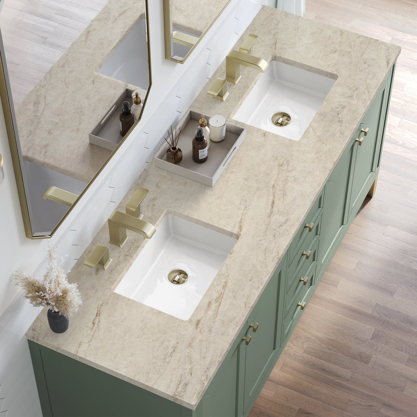 
                  
                    Chicago 72" Double Bathroom Vanity in Smokey Celadon Double bathroom Vanity James Martin Vanities Tajnar Eclos 
                  
                