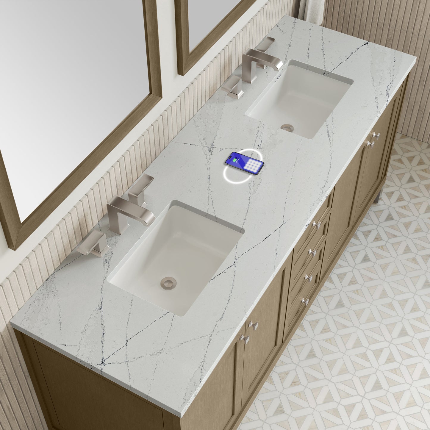 
                  
                    Chicago 72" Double Bathroom Vanity in Walnut Whisper Double bathroom Vanity James Martin Vanities FreePower-Enabled Ethereal Noctis Silestone 
                  
                