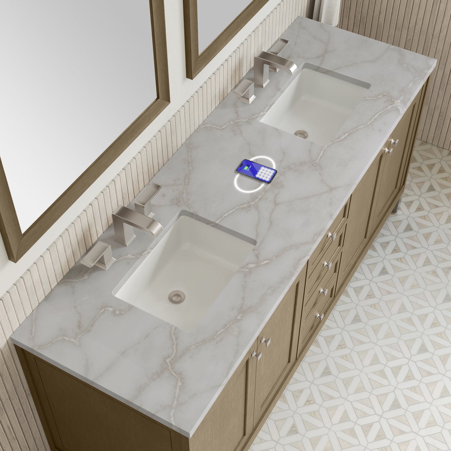 
                  
                    Chicago 72" Double Bathroom Vanity in Walnut Whisper Double bathroom Vanity James Martin Vanities FreePower-Enabled Victorian Silestone 
                  
                