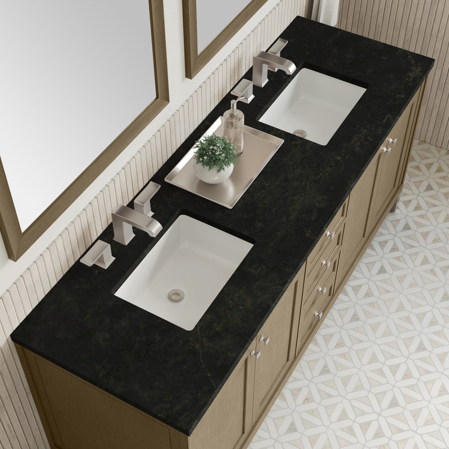 
                  
                    Chicago 72" Double Bathroom Vanity in Walnut Whisper Double bathroom Vanity James Martin Vanities Phantome Eclos 
                  
                