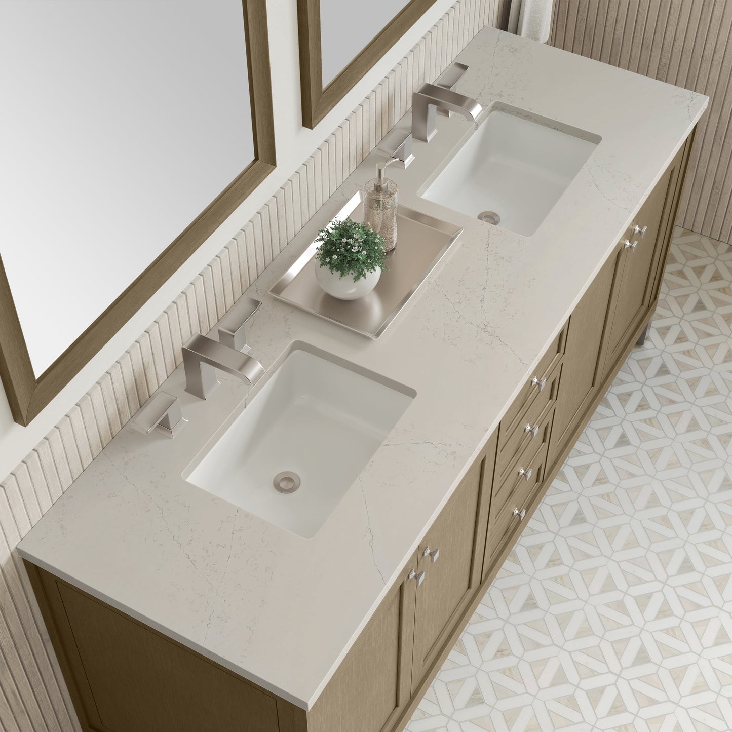 
                  
                    Chicago 72" Double Bathroom Vanity in Walnut Whisper Double bathroom Vanity James Martin Vanities Siberian Silestone 
                  
                