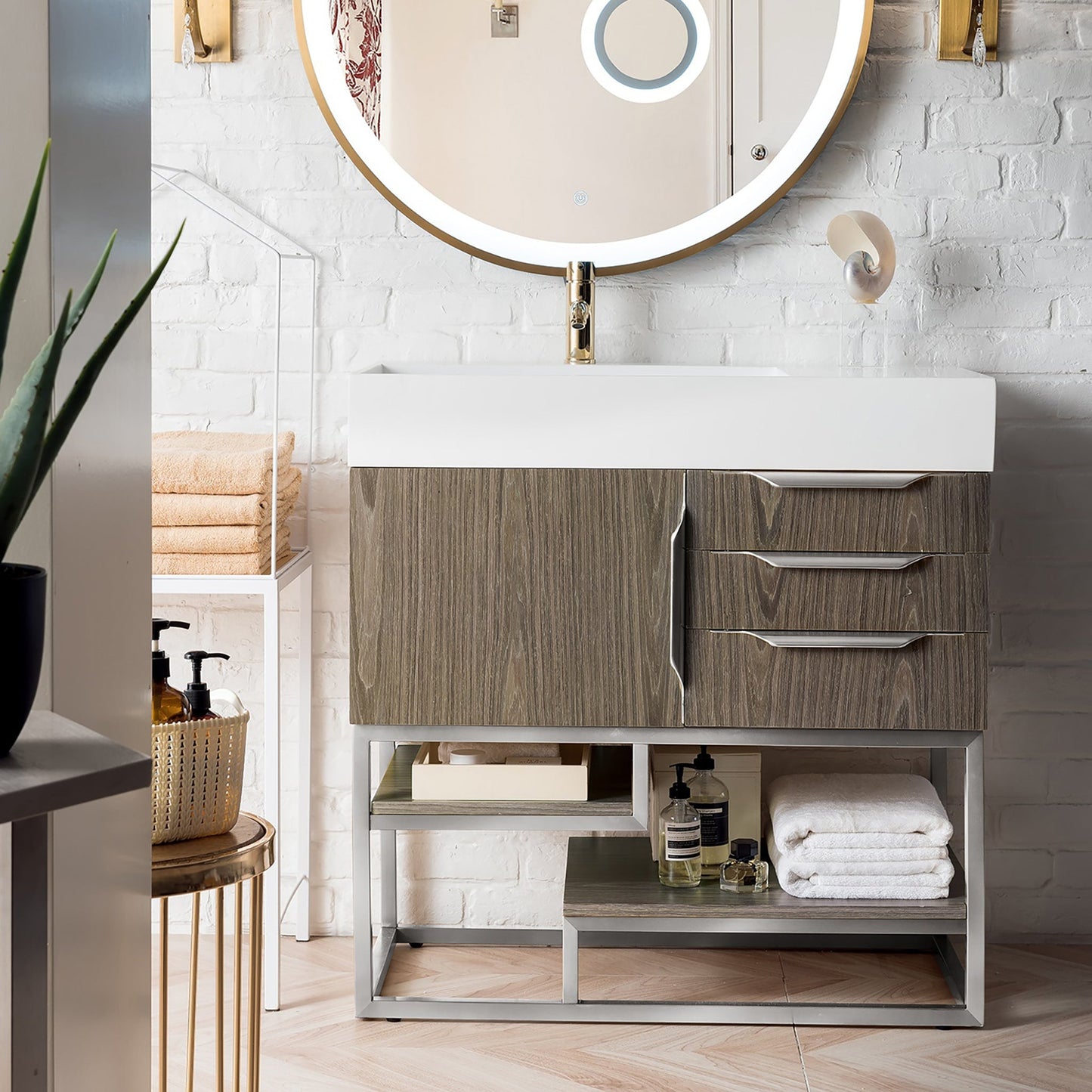 Columbia 36" Single Bathroom Vanity in Ash Gray with Brushed Nickel Base Single Bathroom Vanity James Martin Vanities 