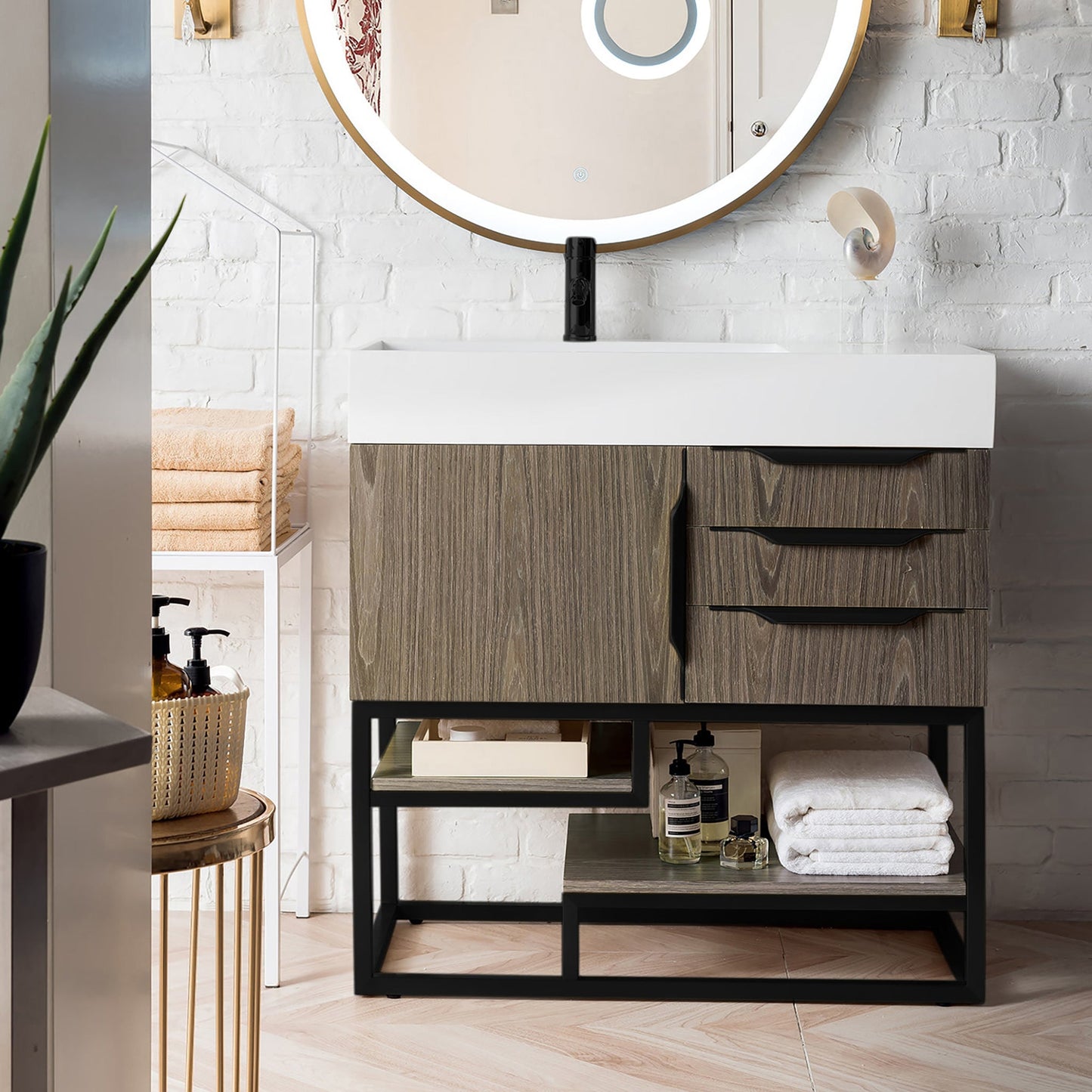 Columbia 36" Single Bathroom Vanity in Ash Gray with Matte Black Base Single Bathroom Vanity James Martin Vanities 