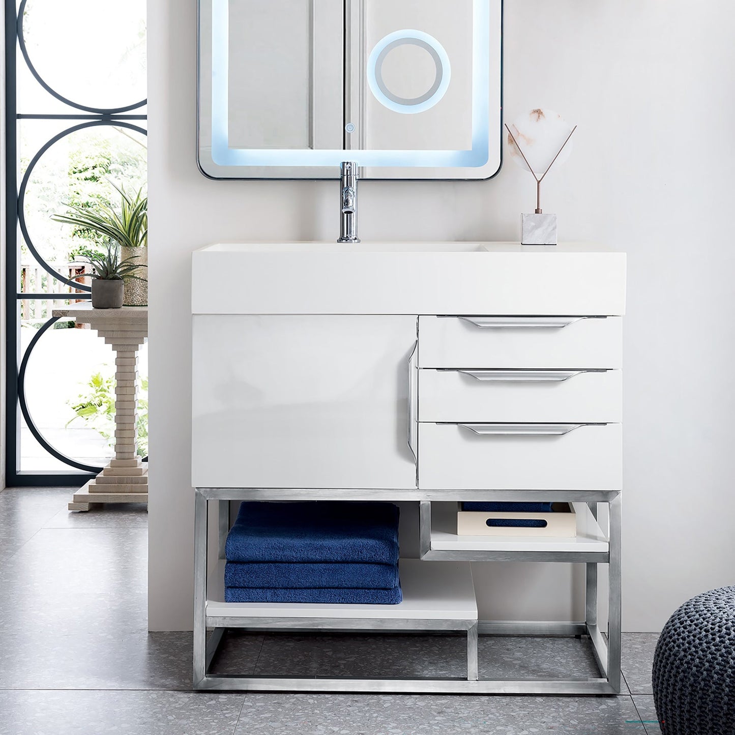 Columbia 36" Single Bathroom Vanity in Glossy White with Brushed Nickel Base Single Bathroom Vanity James Martin Vanities 