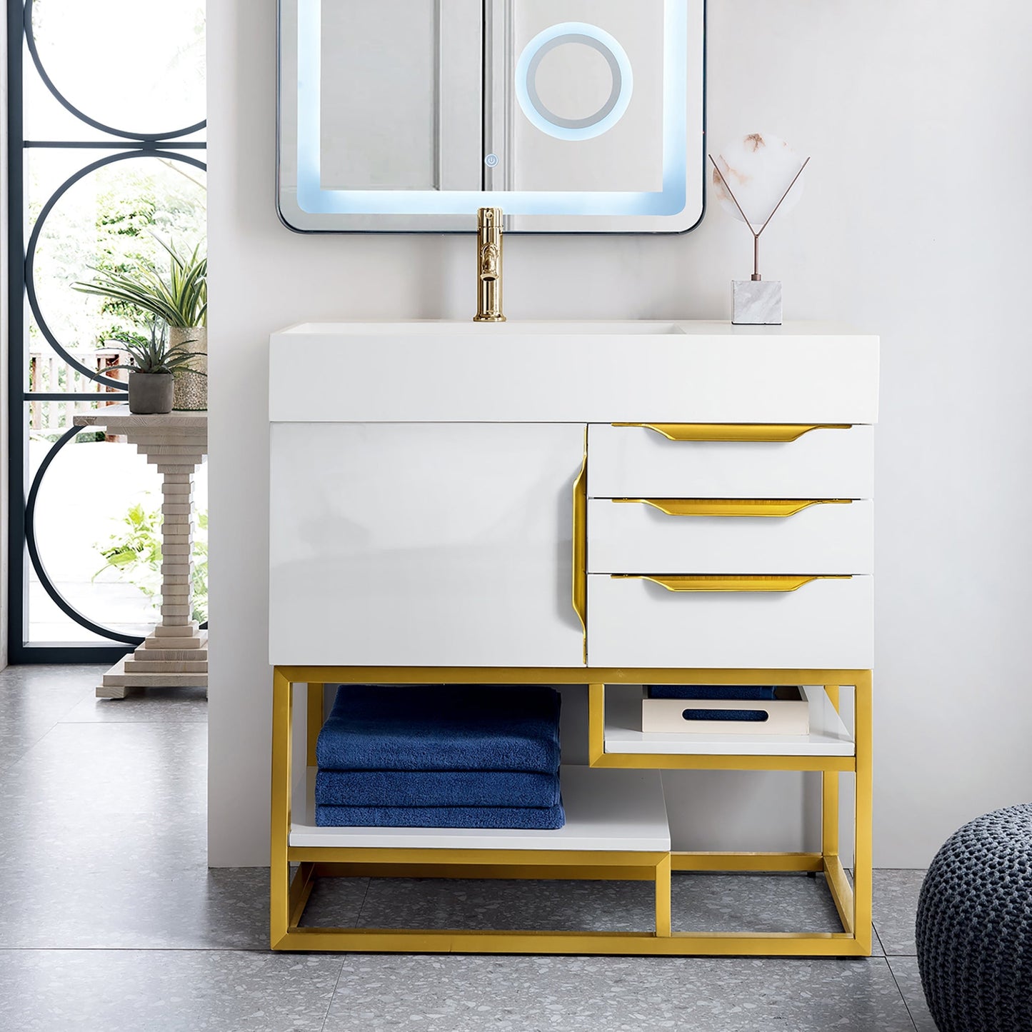 Columbia 36" Single Bathroom Vanity in Glossy White with Radiant Gold Base Single Bathroom Vanity James Martin Vanities 