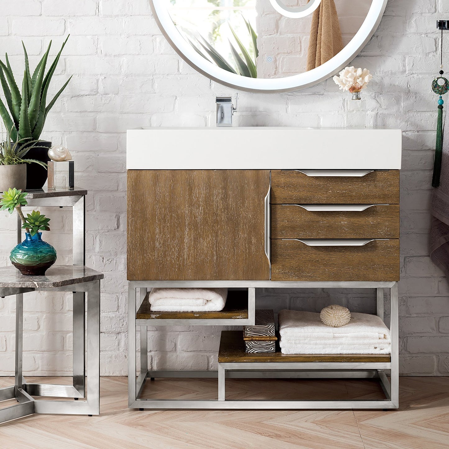 Columbia 36" Single Bathroom Vanity in Latte Oak with Brushed Nickel Base Single Bathroom Vanity James Martin Vanities 