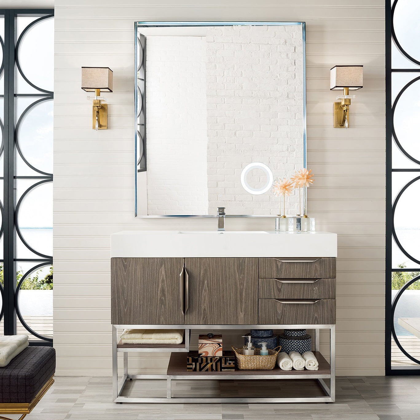 Columbia 48" Single Bathroom Vanity in Ash Gray with Brushed Nickel Base Single Bathroom Vanity James Martin Vanities 