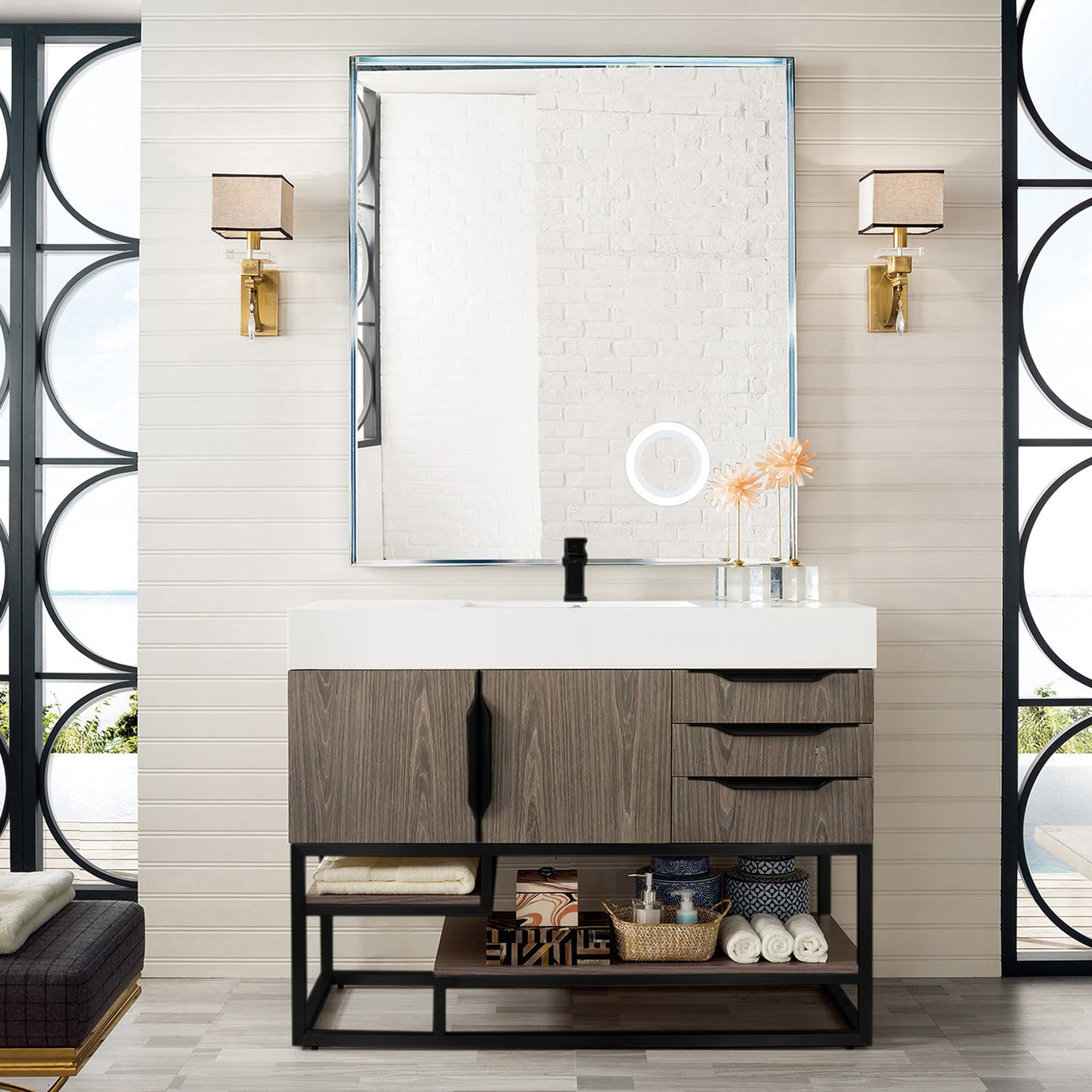 Columbia 48" Single Bathroom Vanity in Ash Gray with Matte Black Base Single Bathroom Vanity James Martin Vanities 