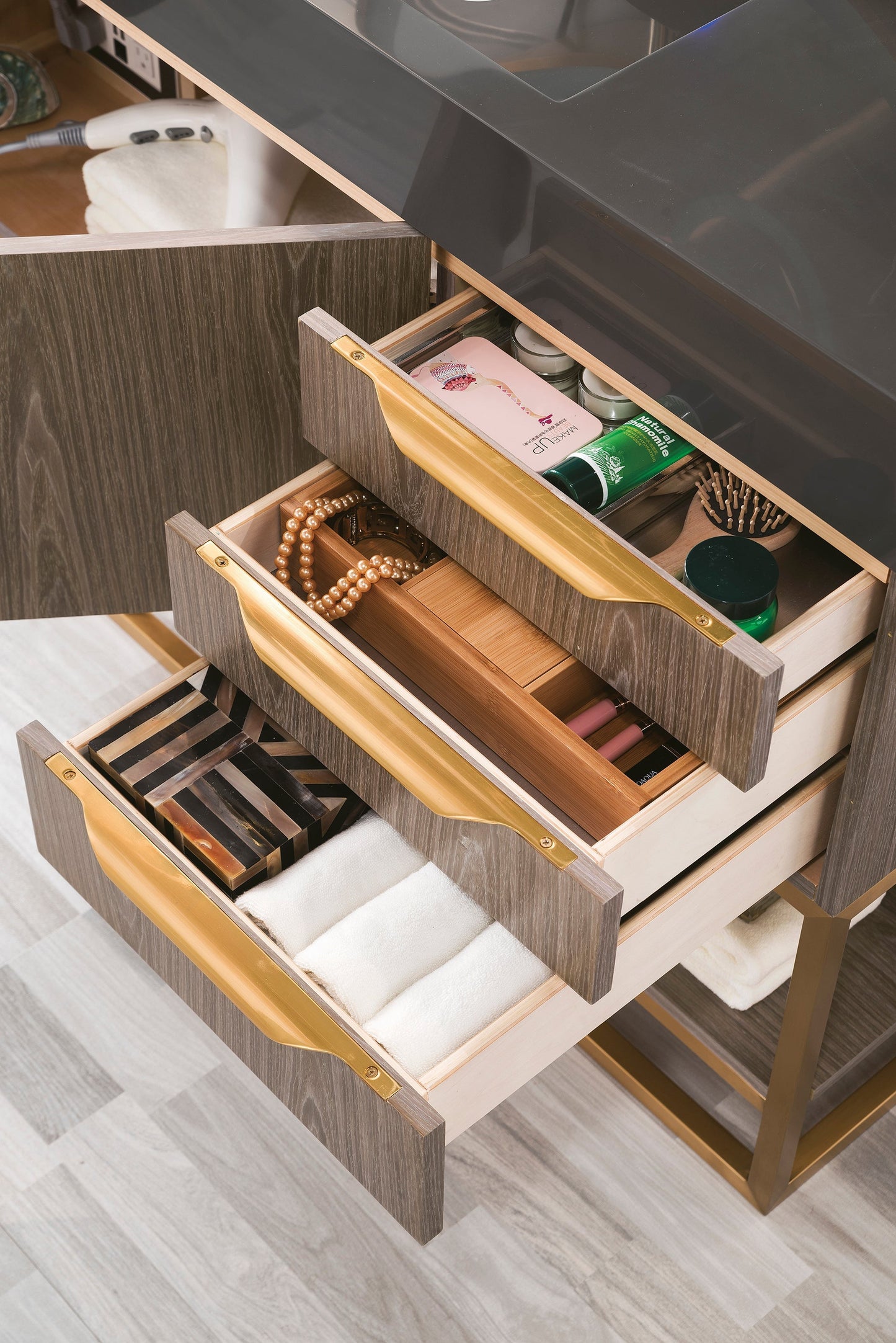 
                  
                    Columbia 48" Single Bathroom Vanity in Ash Gray with Radiant Gold Base Single Bathroom Vanity James Martin Vanities 
                  
                