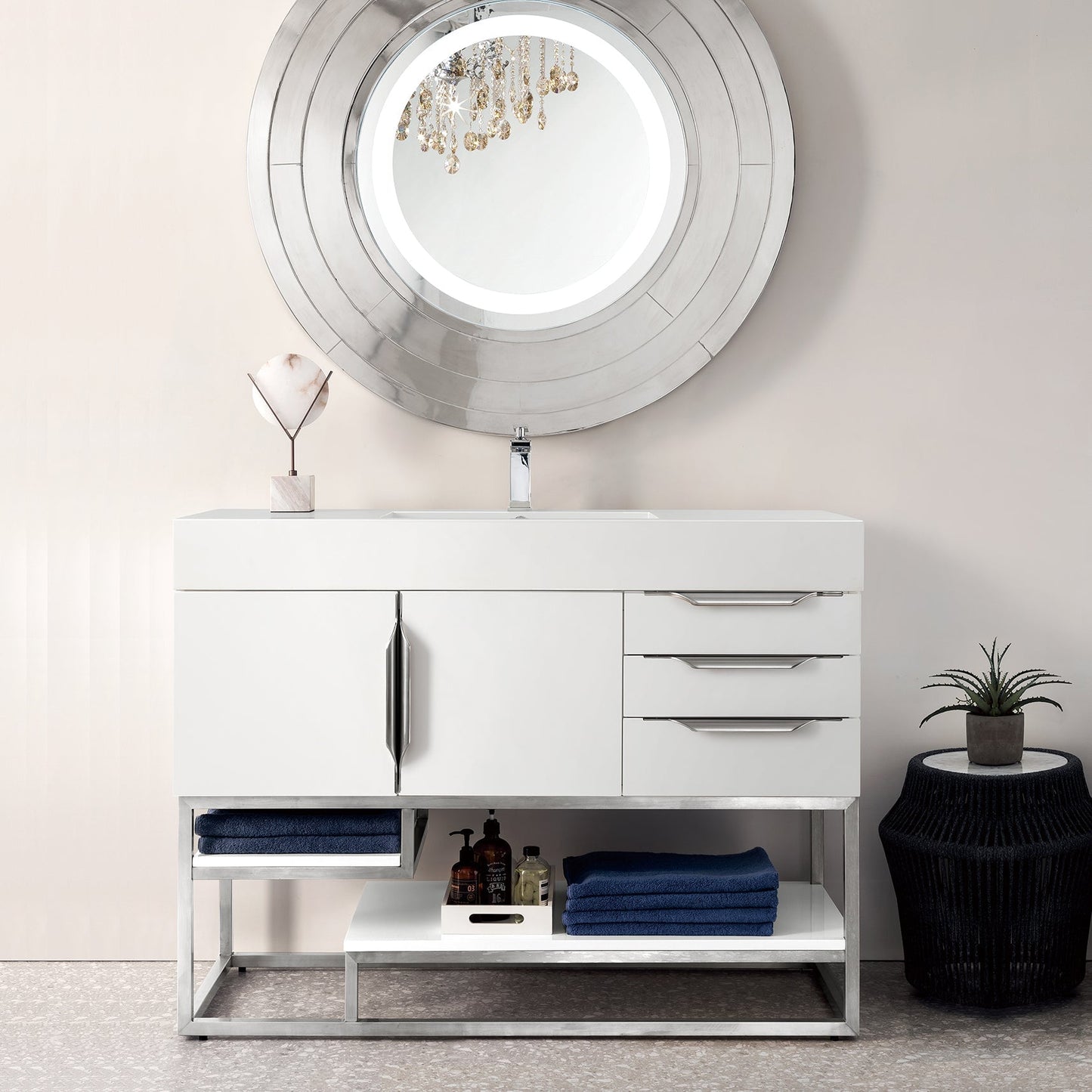 Columbia 48" Single Bathroom Vanity in Glossy White with Brushed Nickel Base Single Bathroom Vanity James Martin Vanities 