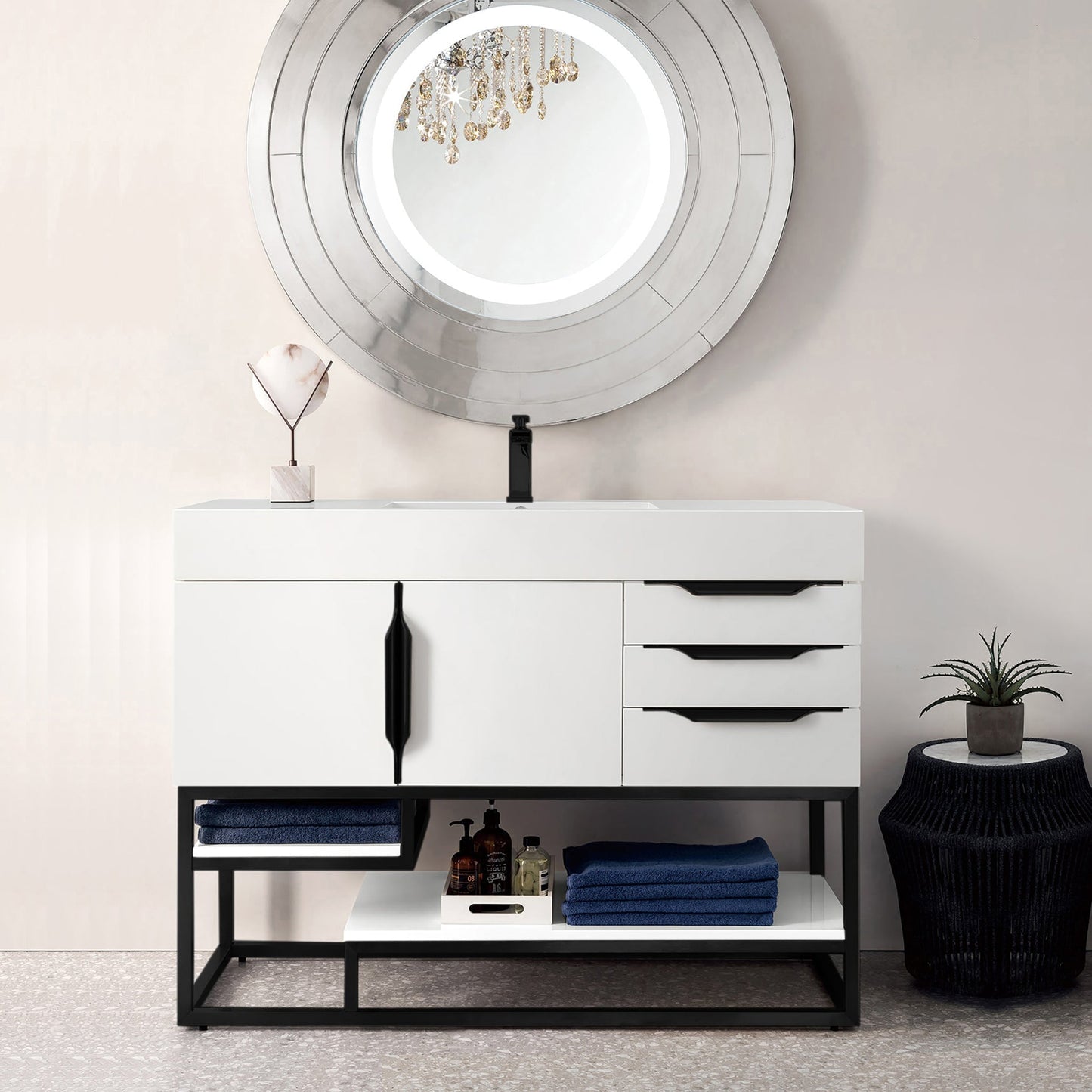 Columbia 48" Single Bathroom Vanity in Glossy White with Matte Black Base Single Bathroom Vanity James Martin Vanities 