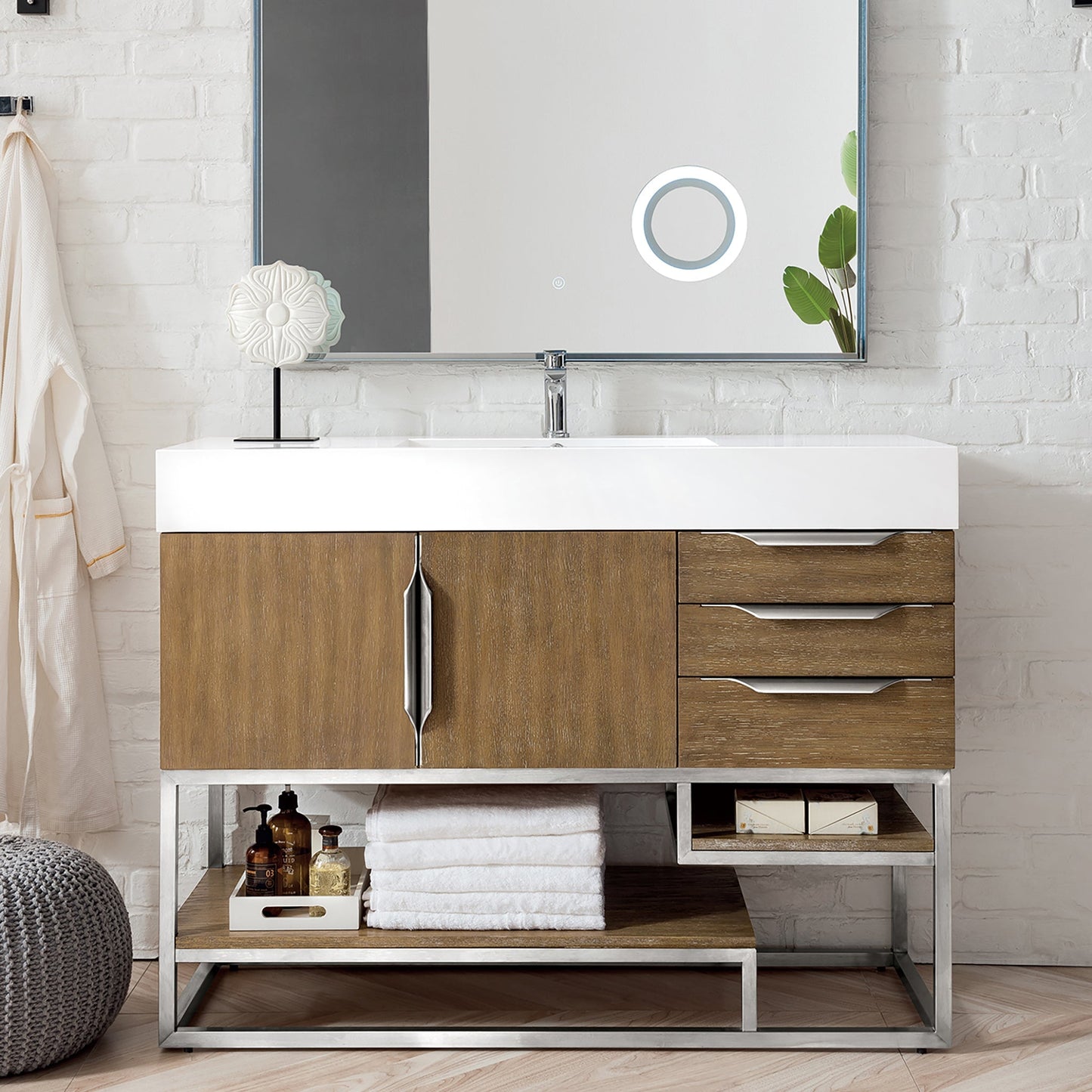 Columbia 48" Single Bathroom Vanity in Latte Oak with Brushed Nickel Base Single Bathroom Vanity James Martin Vanities 