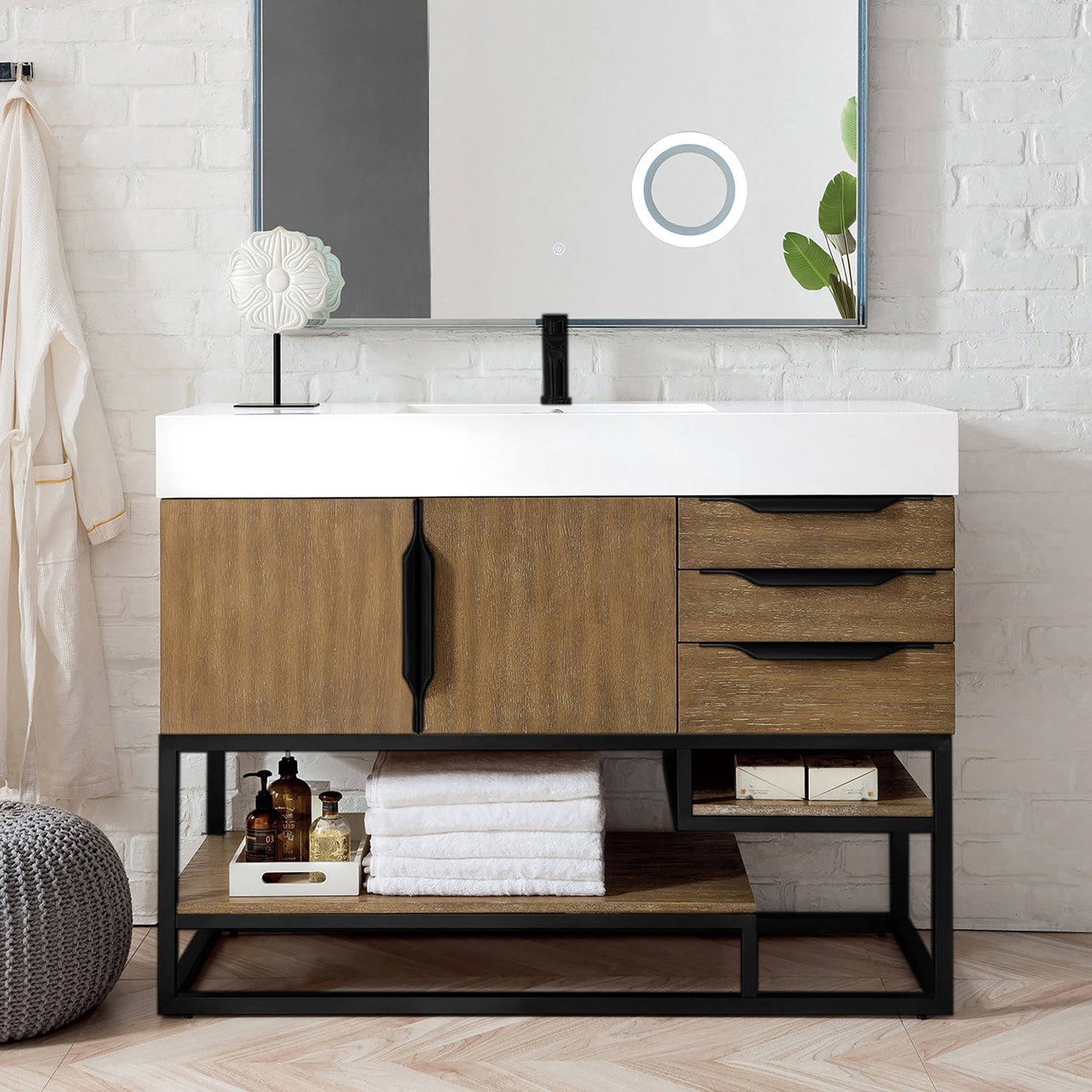 Columbia 48" Single Bathroom Vanity in Latte Oak with Matte Black Base Single Bathroom Vanity James Martin Vanities 