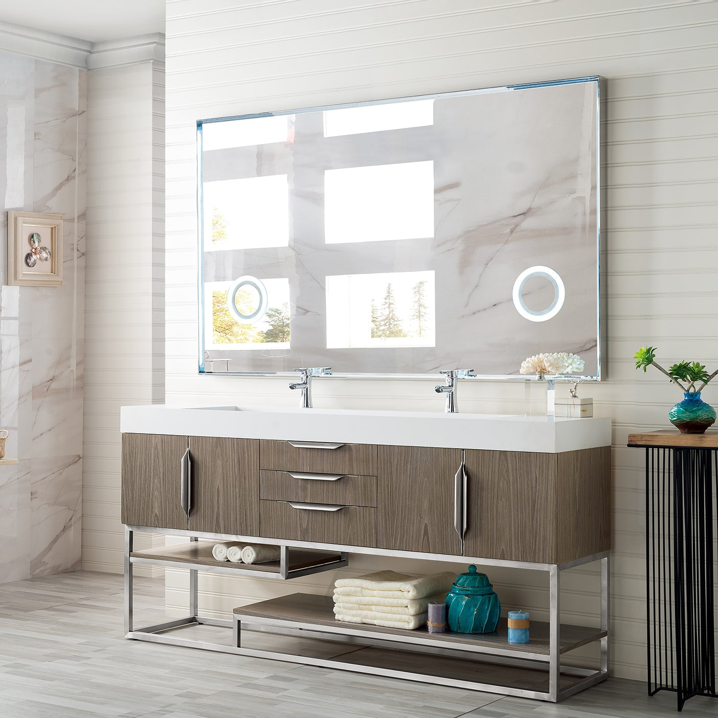 Columbia 72" Double Bathroom Vanity in Ash Gray with Brushed Nickel Base Single Bathroom Vanity James Martin Vanities 