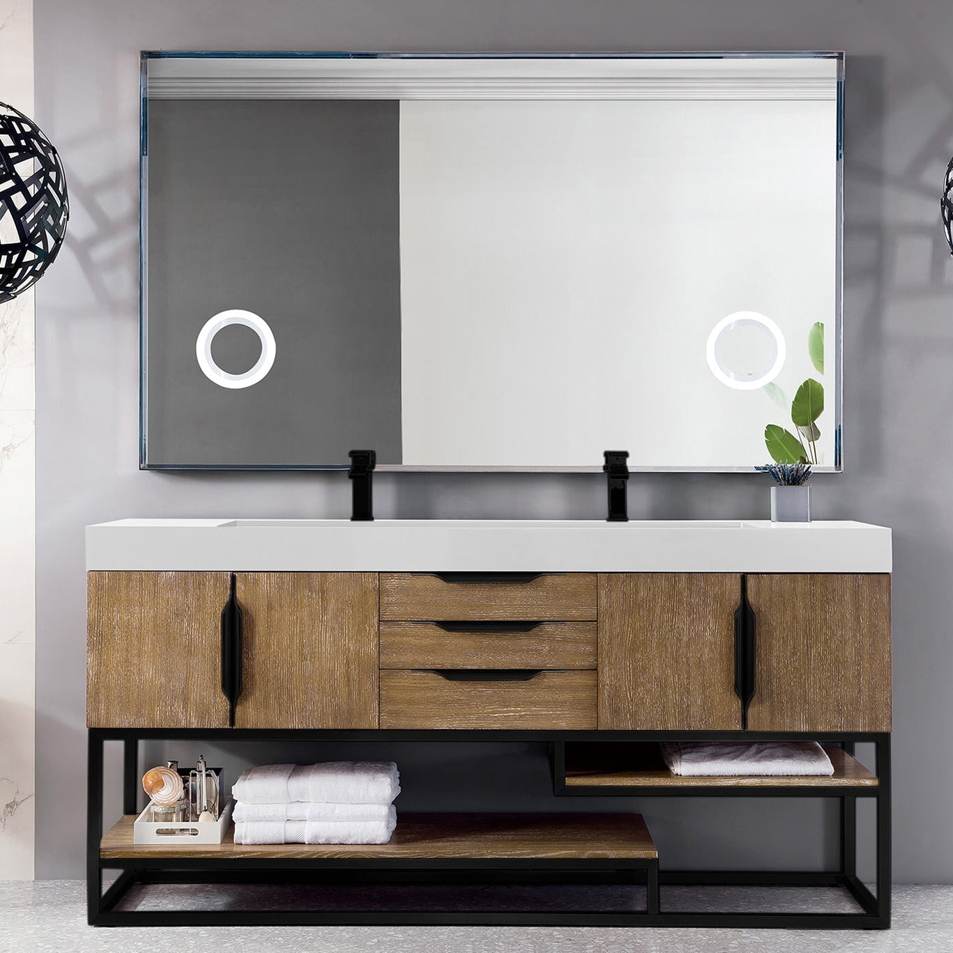 Columbia 72" Double Bathroom Vanity in Latte Oak with Matte Black Base Single Bathroom Vanity James Martin Vanities 