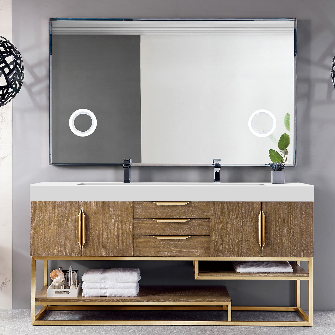 Columbia 72" Double Bathroom Vanity in Latte Oak with Radiant Gold Base Single Bathroom Vanity James Martin Vanities 