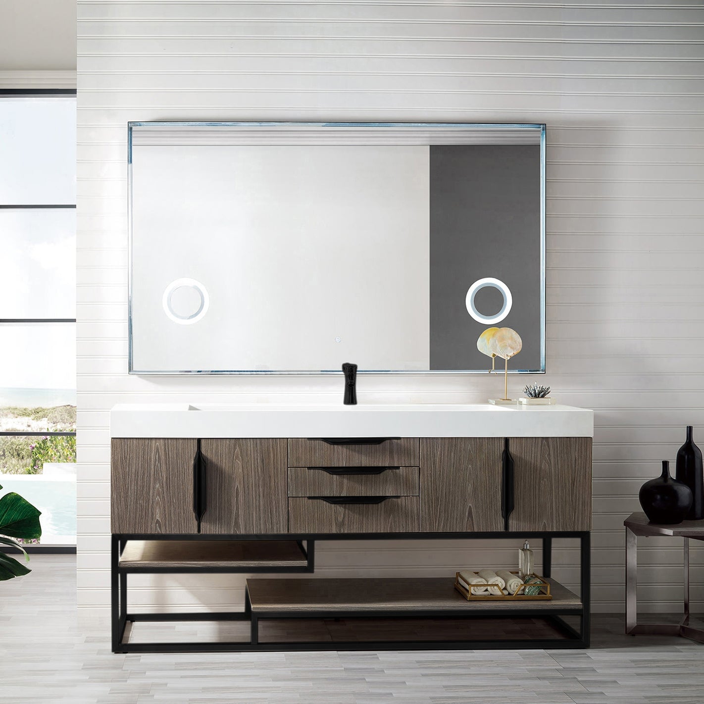 Columbia 72" Single Bathroom Vanity, Ash Gray, Matte Black Base Single Bathroom Vanity James Martin Vanities 