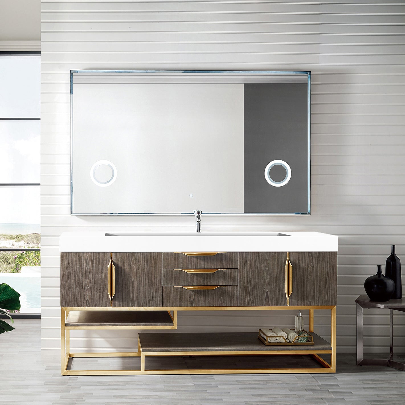 Columbia 72" Single Bathroom Vanity in Ash Gray with Radiant Gold Base Single Bathroom Vanity James Martin Vanities 