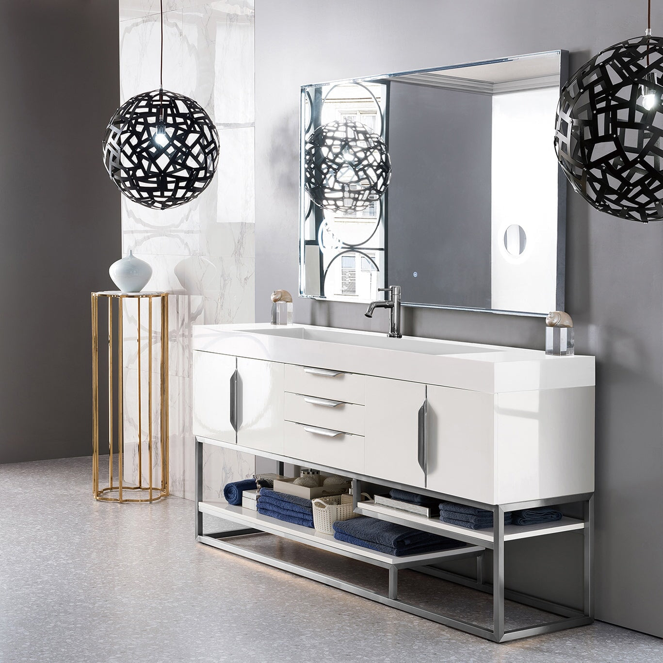 Columbia 72" Single Bathroom Vanity in Glossy White with Brushed Nickel Base Single Bathroom Vanity James Martin Vanities 