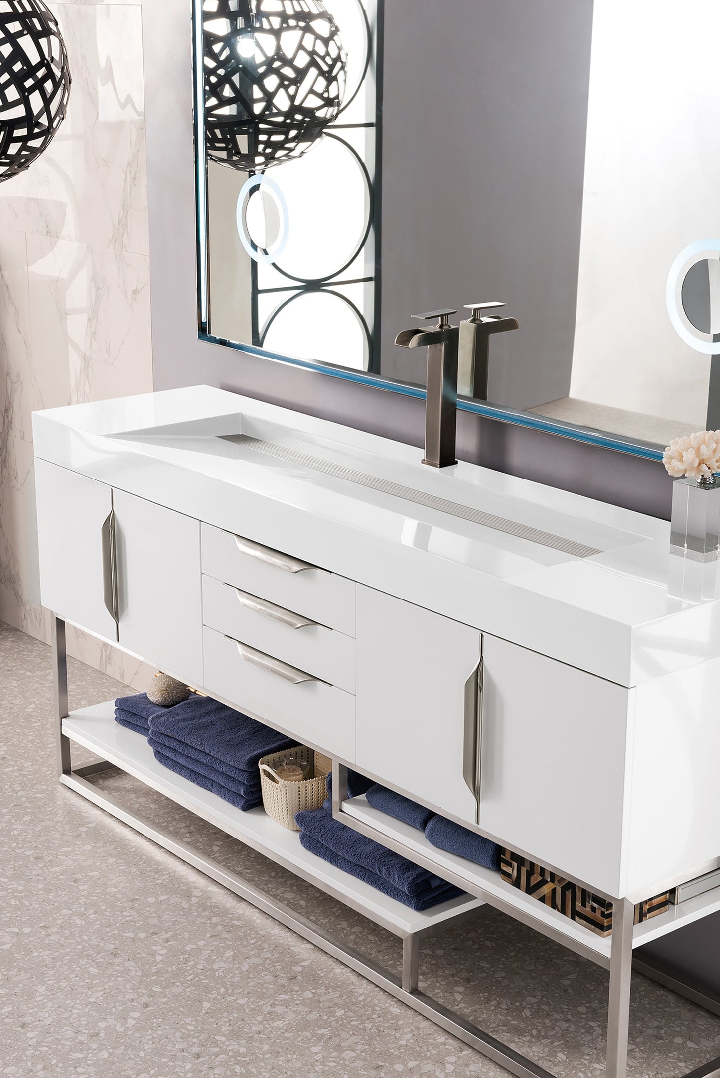 
                  
                    Columbia 72" Single Bathroom Vanity in Glossy White with Brushed Nickel Base Single Bathroom Vanity James Martin Vanities 
                  
                