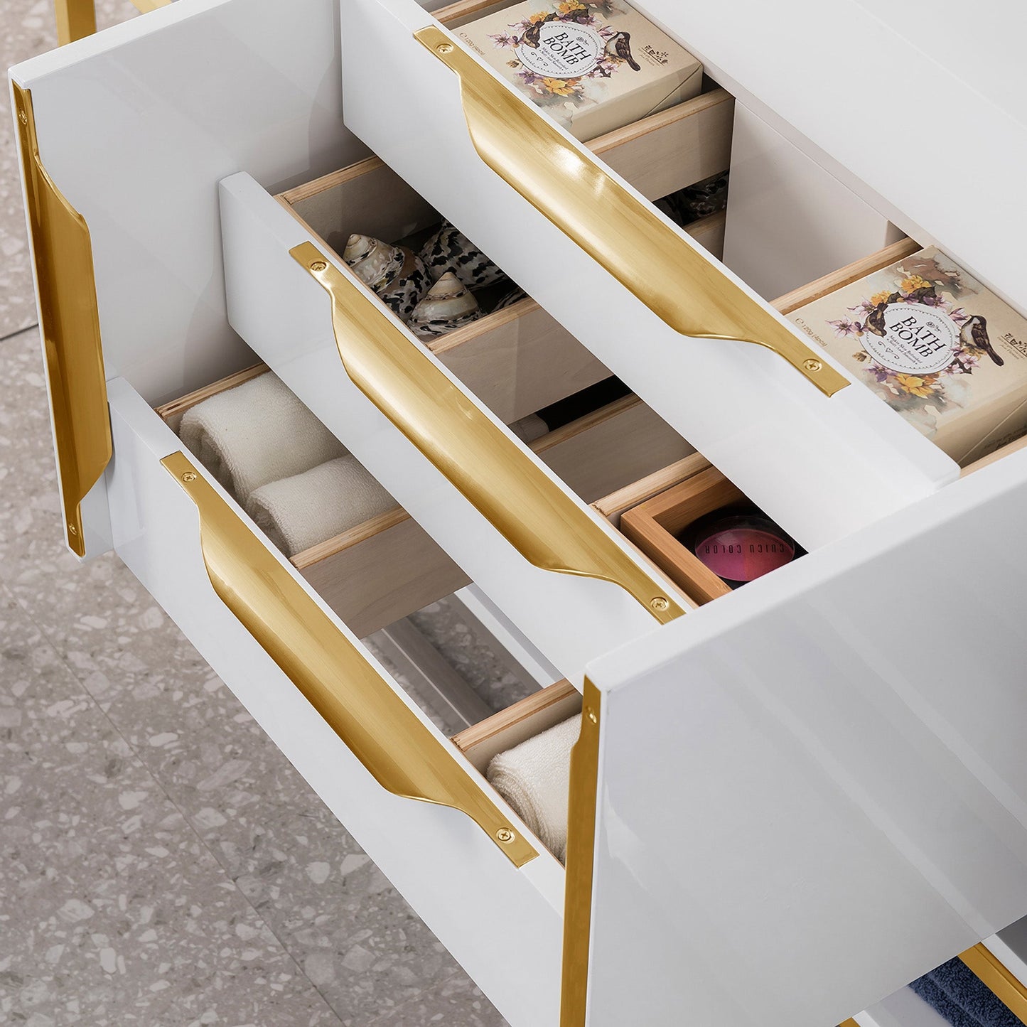 
                  
                    Columbia 72" Single Bathroom Vanity in Glossy White with Radiant Gold Base Single Bathroom Vanity James Martin Vanities 
                  
                