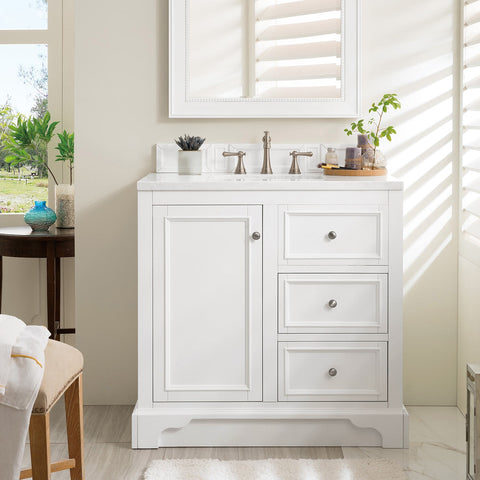 De Soto 36" Single Bathroom Vanity in Bright White Single Bathroom Vanity James Martin Vanities Select Your Top 