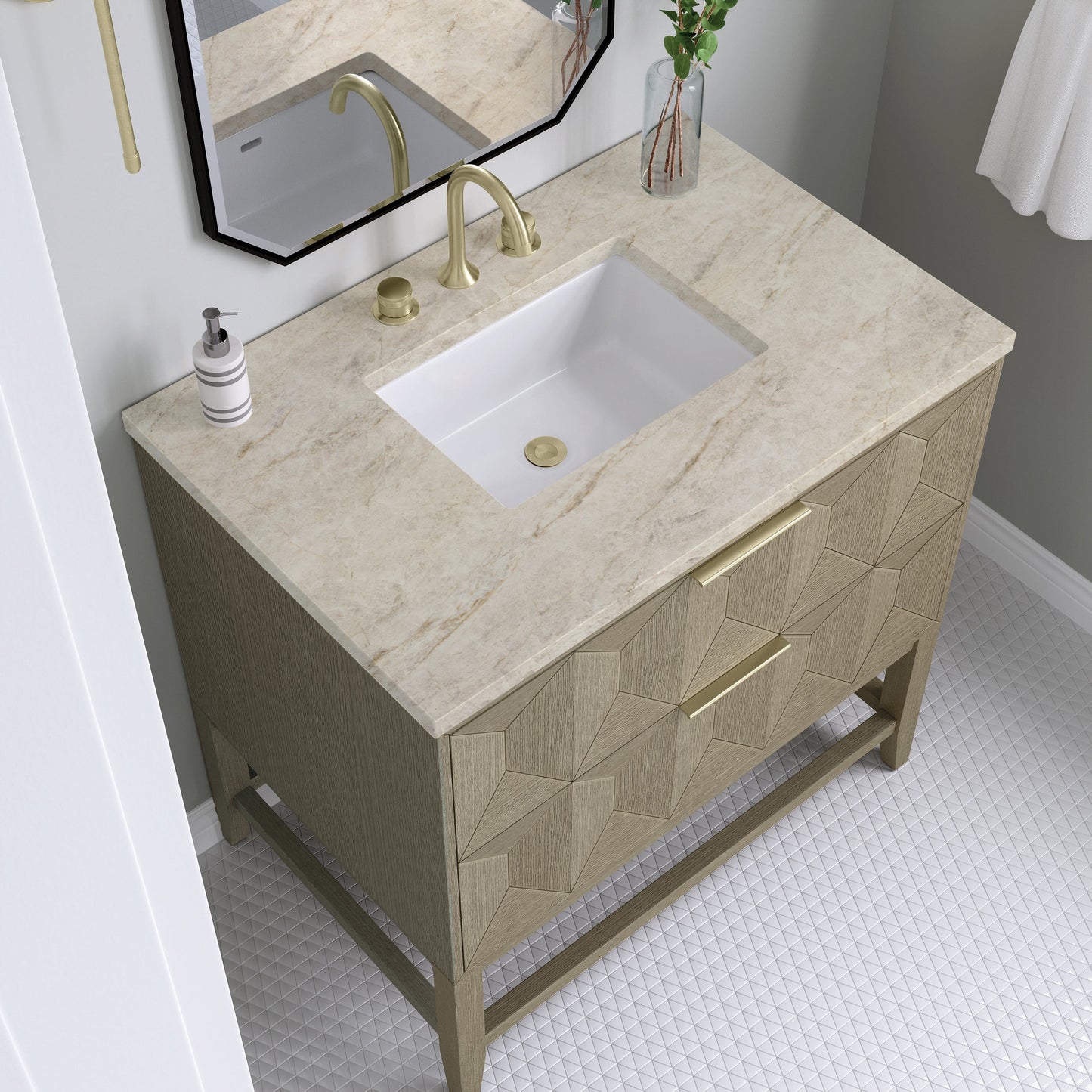 
                  
                    Emmeline 36" Vanity in Pebble Oak Single Bathroom Vanity James Martin Vanities Tajnar Eclos 
                  
                