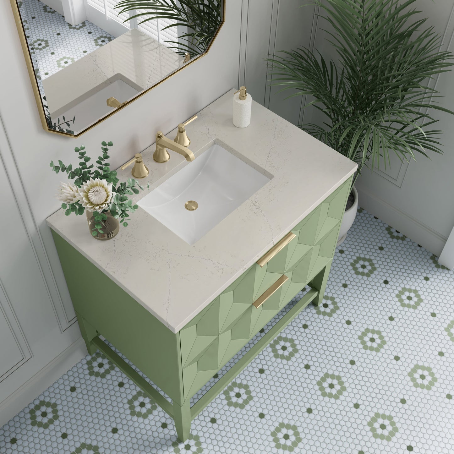 
                  
                    Emmeline 36" Vanity in Pistachio Single Bathroom Vanity James Martin Vanities Siberian Silestone 
                  
                