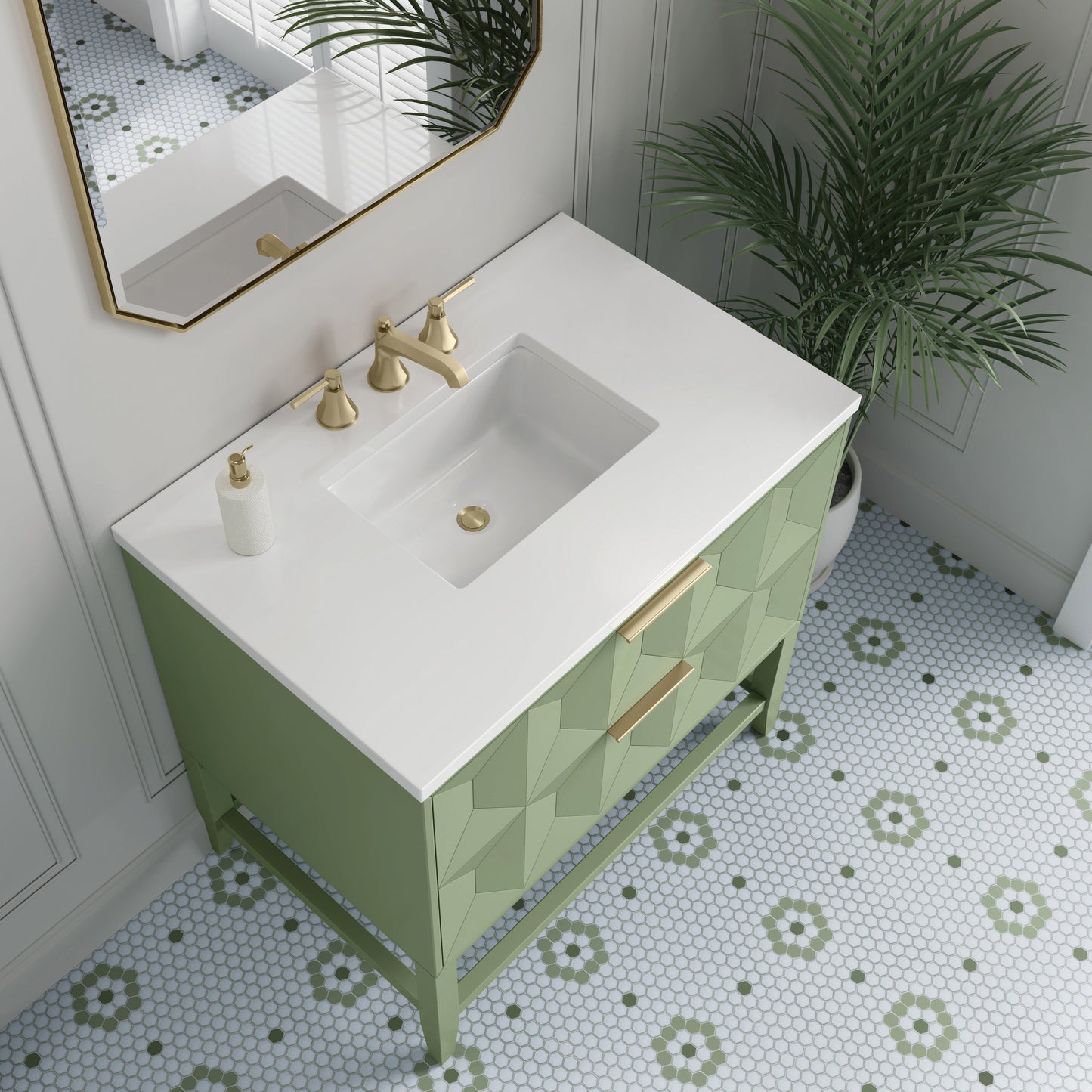 
                  
                    Emmeline 36" Vanity in Pistachio Single Bathroom Vanity James Martin Vanities White Zeus Silestone 
                  
                