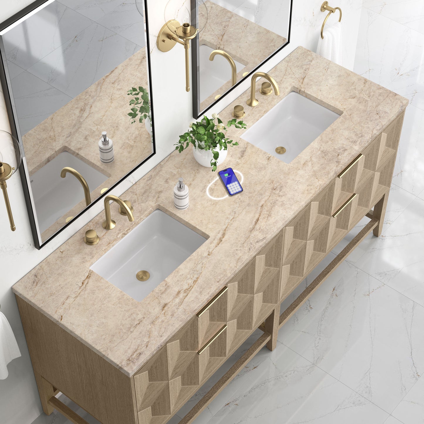 
                  
                    Emmeline 72" Vanity in Pebble Oak Double bathroom Vanity James Martin Vanities FreePower-Enabled Tajnar Eclos 
                  
                