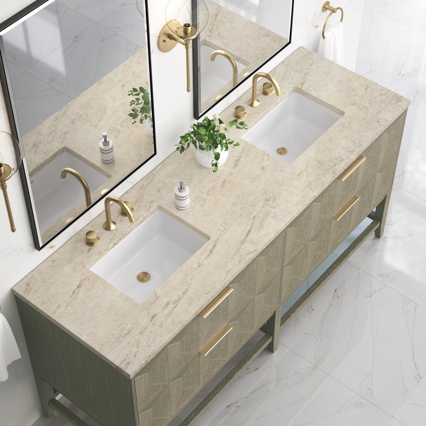 
                  
                    Emmeline 72" Vanity in Pebble Oak Double bathroom Vanity James Martin Vanities Tajnar Eclos 
                  
                