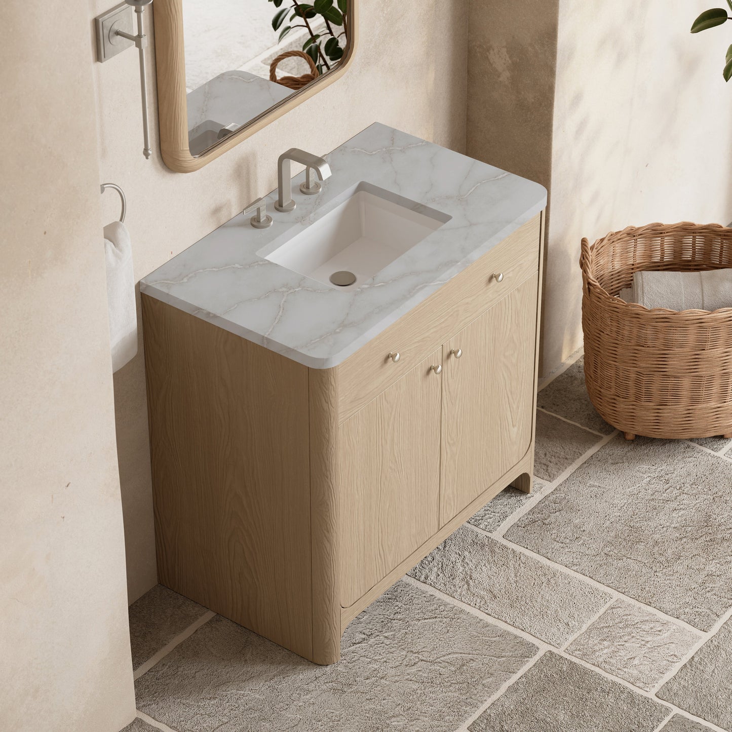 
                  
                    Gracyn 36" Single Vanity in Coastal Driftwood Single Bathroom Vanity James Martin Vanities Victorian Silver Silestone 
                  
                