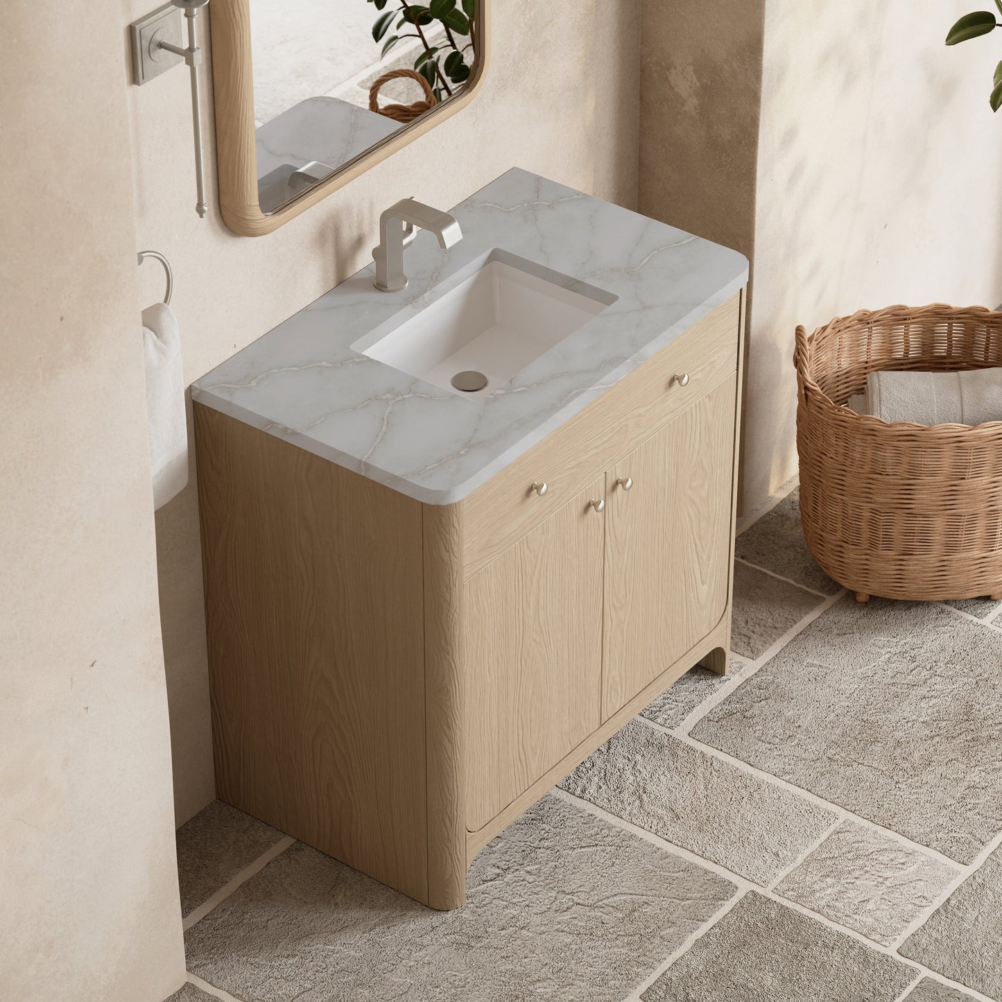 
                  
                    Gracyn 36" Single Vanity in Coastal Driftwood Single Bathroom Vanity James Martin Vanities Victorian Silver Silestone Single-Hole Faucet 
                  
                