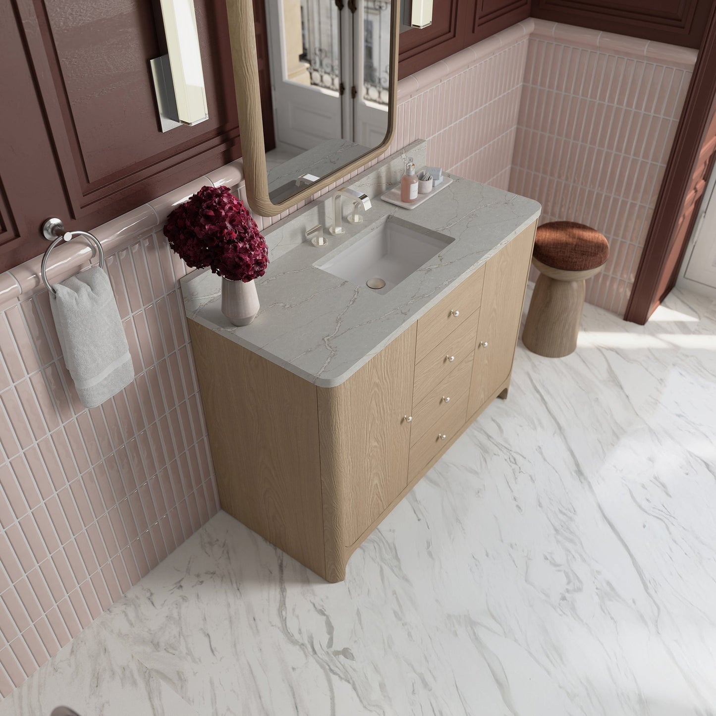 
                  
                    Gracyn 48" Single Vanity in Coastal Driftwood Single Bathroom Vanity James Martin Vanities Victorian Silver Silestone 
                  
                