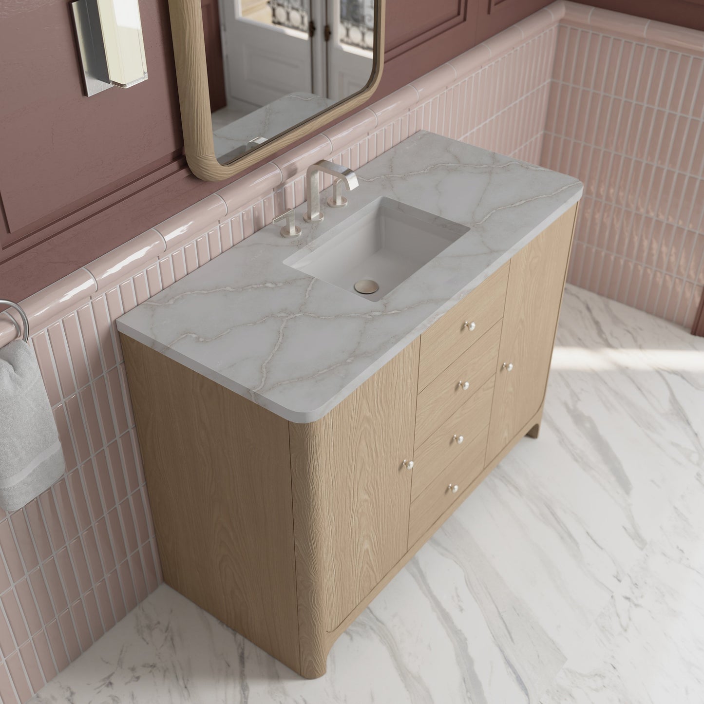
                  
                    Gracyn 48" Single Vanity in Coastal Driftwood Single Bathroom Vanity James Martin Vanities Victorian Silver Silestone 
                  
                