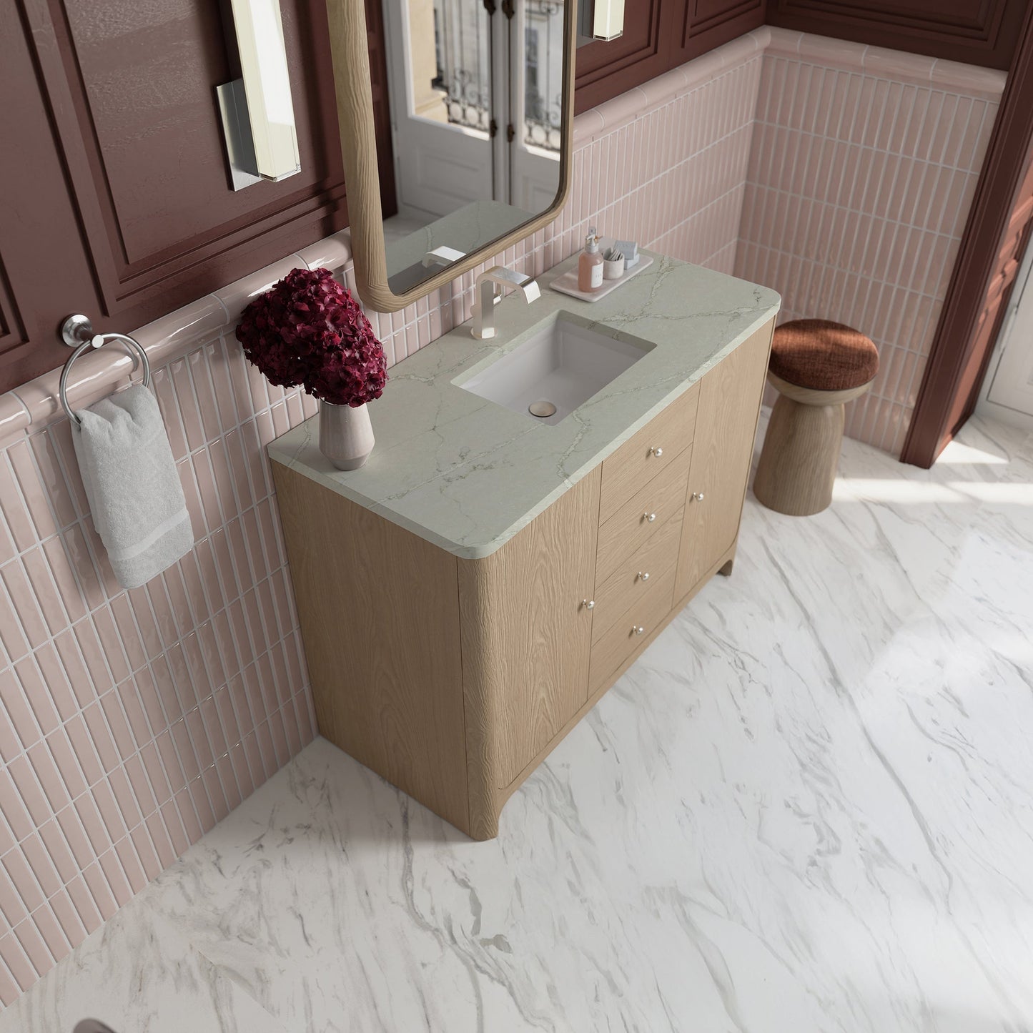 
                  
                    Gracyn 48" Single Vanity in Coastal Driftwood Single Bathroom Vanity James Martin Vanities Victorian Silver Silestone 
                  
                