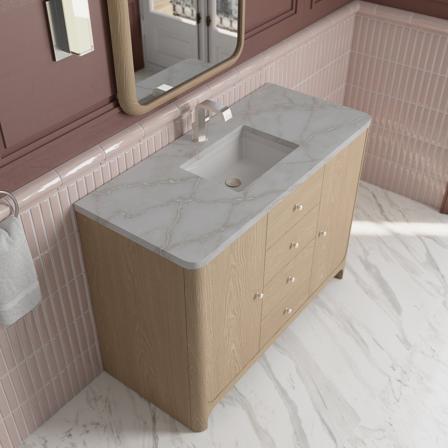 
                  
                    Gracyn 48" Single Vanity in Coastal Driftwood Single Bathroom Vanity James Martin Vanities Victorian Silver Silestone Single-Hole Faucet 
                  
                
