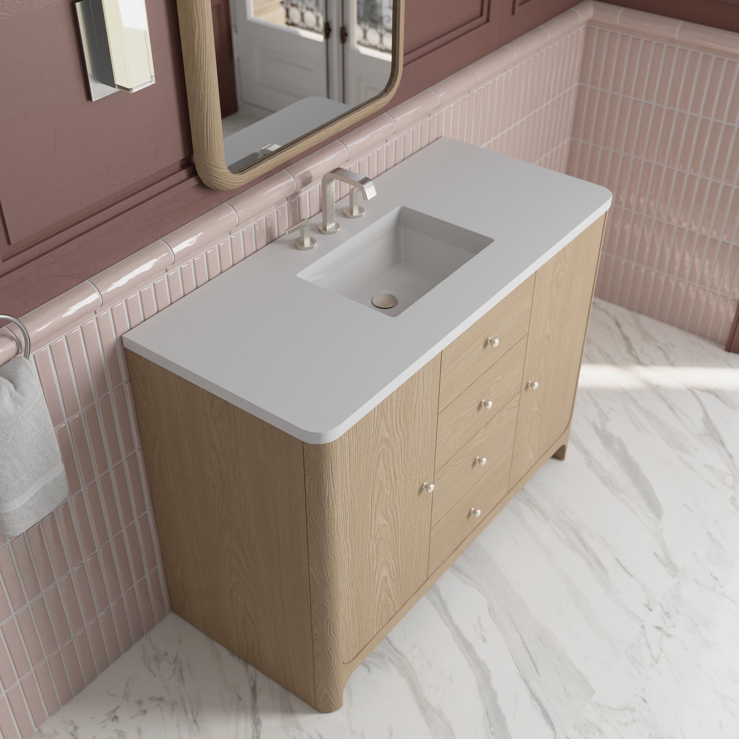 
                  
                    Gracyn 48" Single Vanity in Coastal Driftwood Single Bathroom Vanity James Martin Vanities White Zeus Silestone 
                  
                