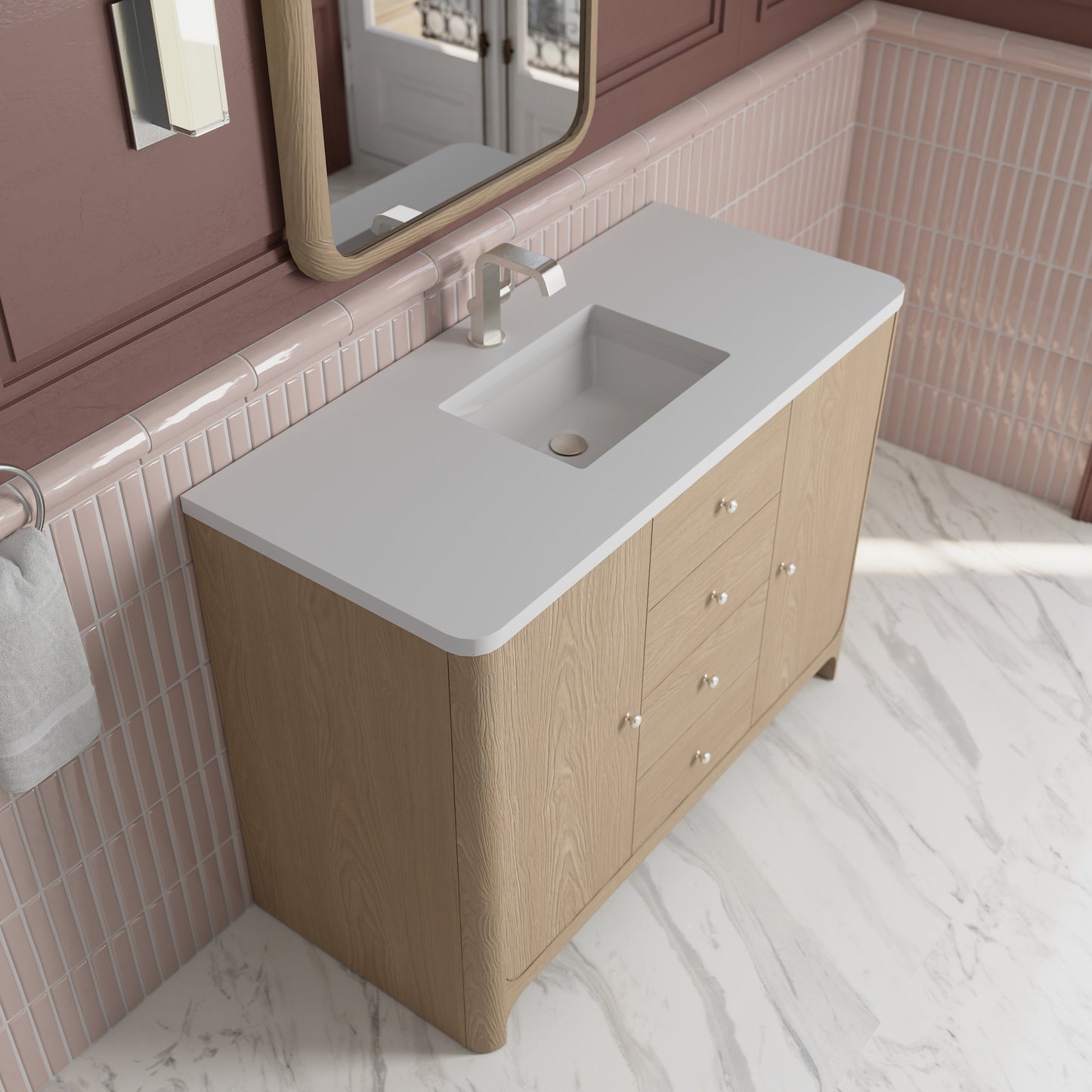 
                  
                    Gracyn 48" Single Vanity in Coastal Driftwood Single Bathroom Vanity James Martin Vanities White Zeus Silestone Single-Hole Faucet 
                  
                