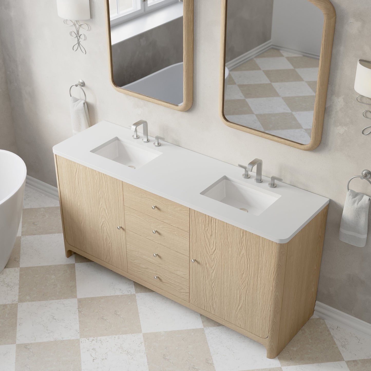
                  
                    Gracyn 72" Double Vanity in Coastal Driftwood Double Bathroom Vanity James Martin Vanities White Zeus Silestone 
                  
                