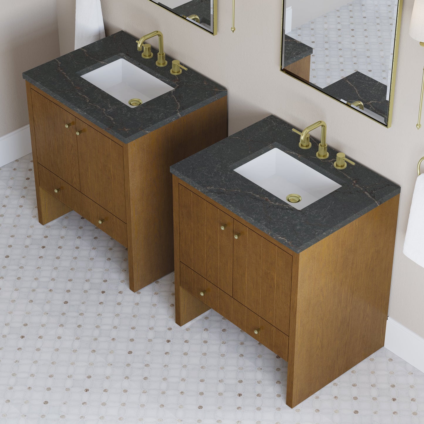 
                  
                    Hudson 30" Single Vanity in Honey Oak Single Bathroom Vanity James Martin Vanities Parisien Bleu Silestone 
                  
                